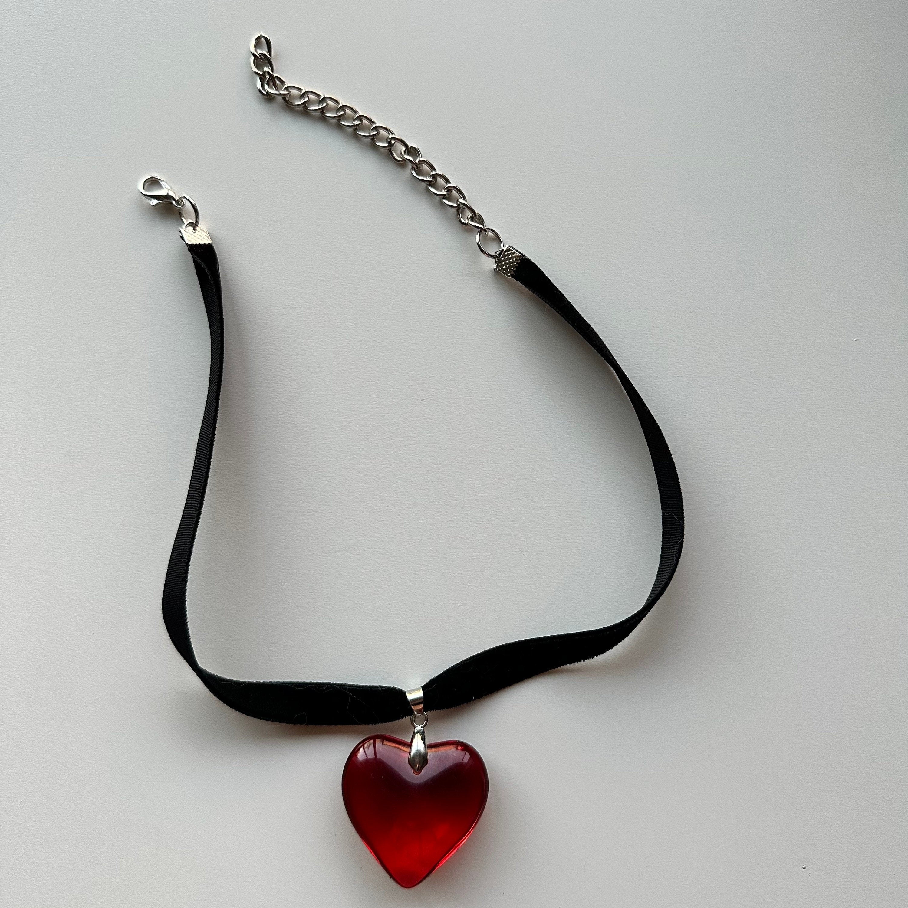Velvet Ribbon Red Heart Choker