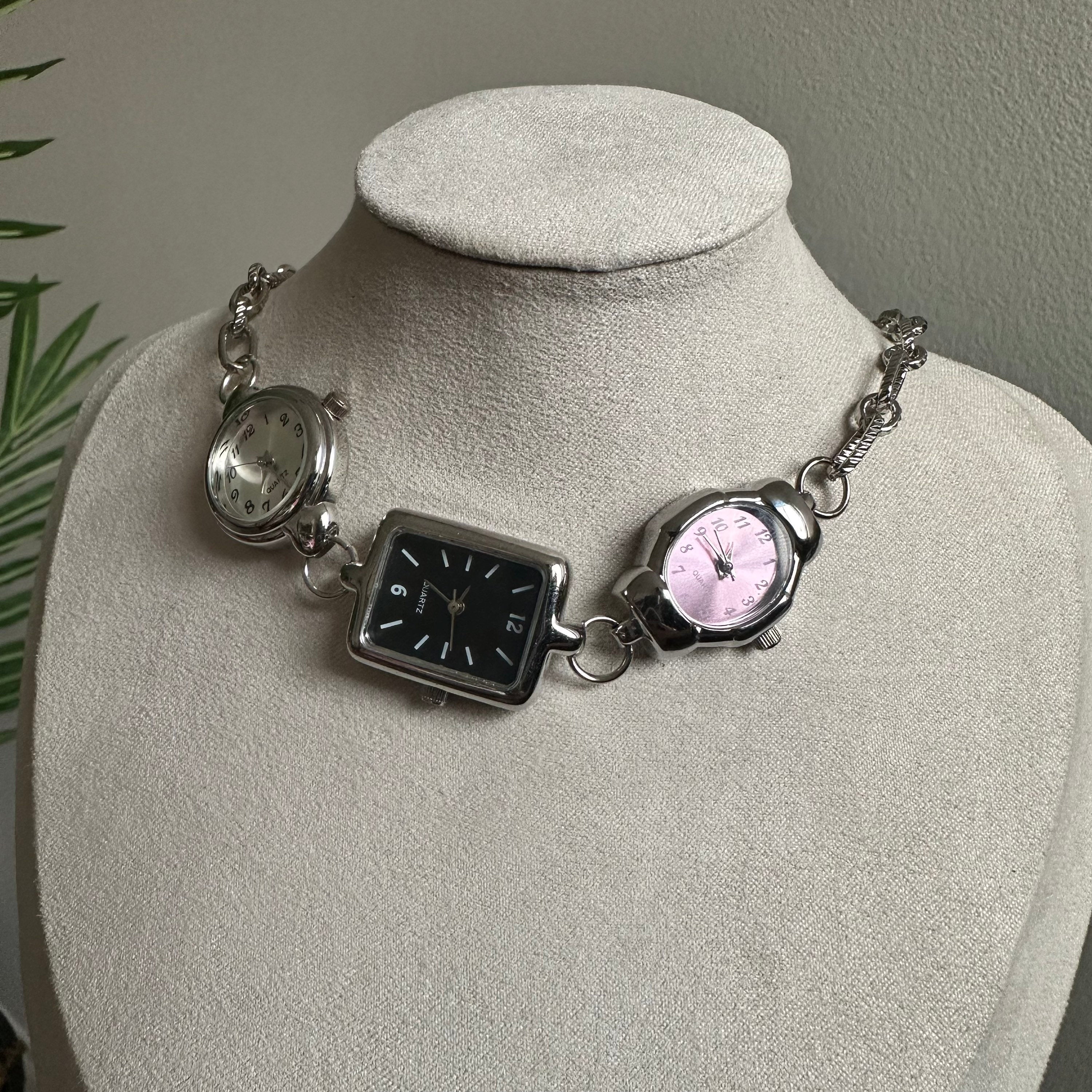 Watch Choker Necklace with Three Different Watch Faced