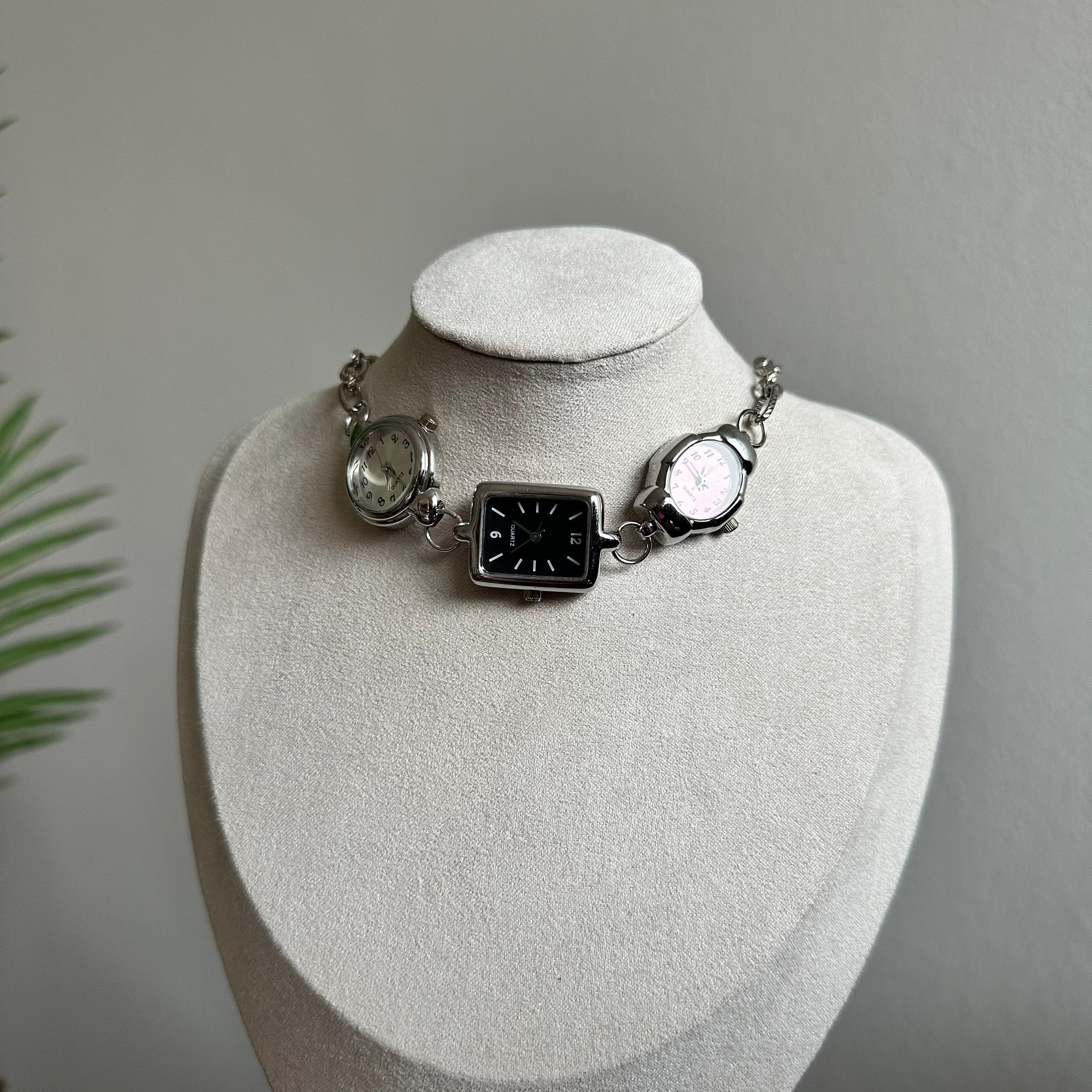 Watch Choker Necklace with Three Different Watch Faced