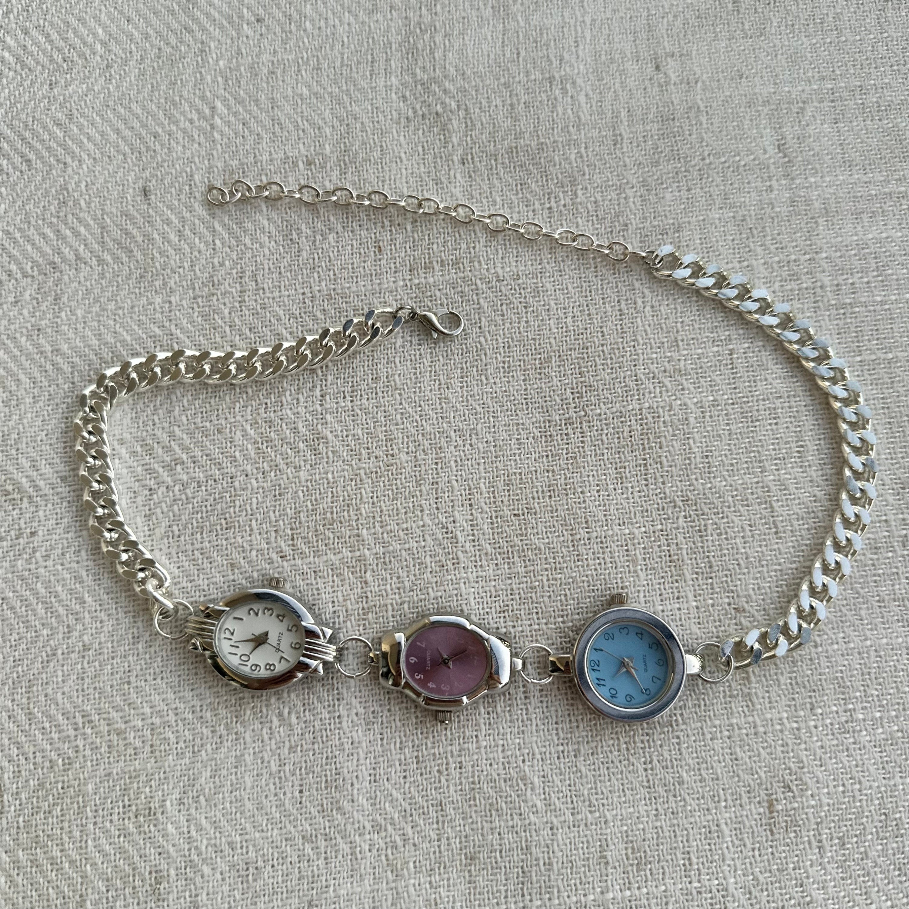 Watch Choker Necklace with Three Different Watch Faced