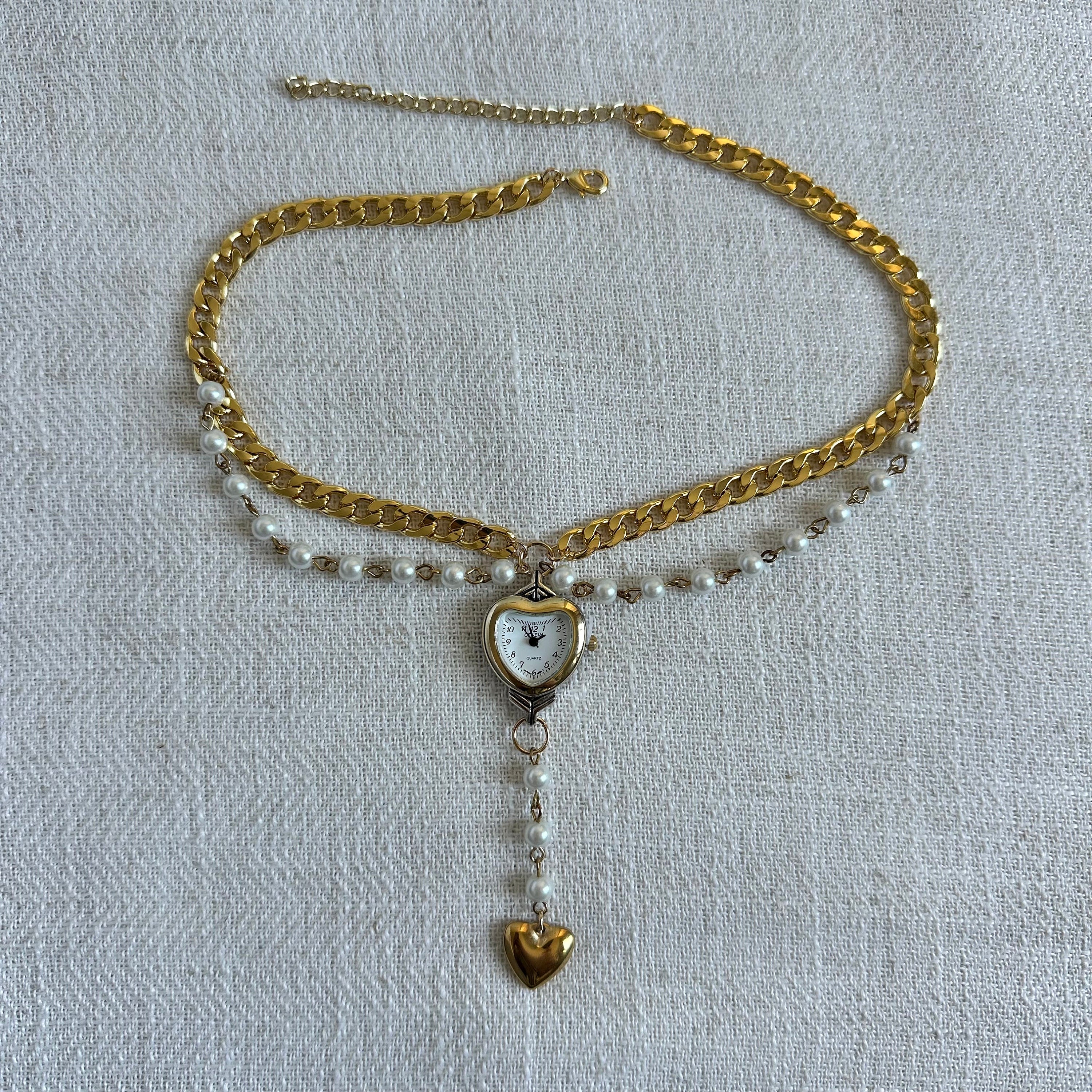 Watch Choker Necklace with Heart Charm