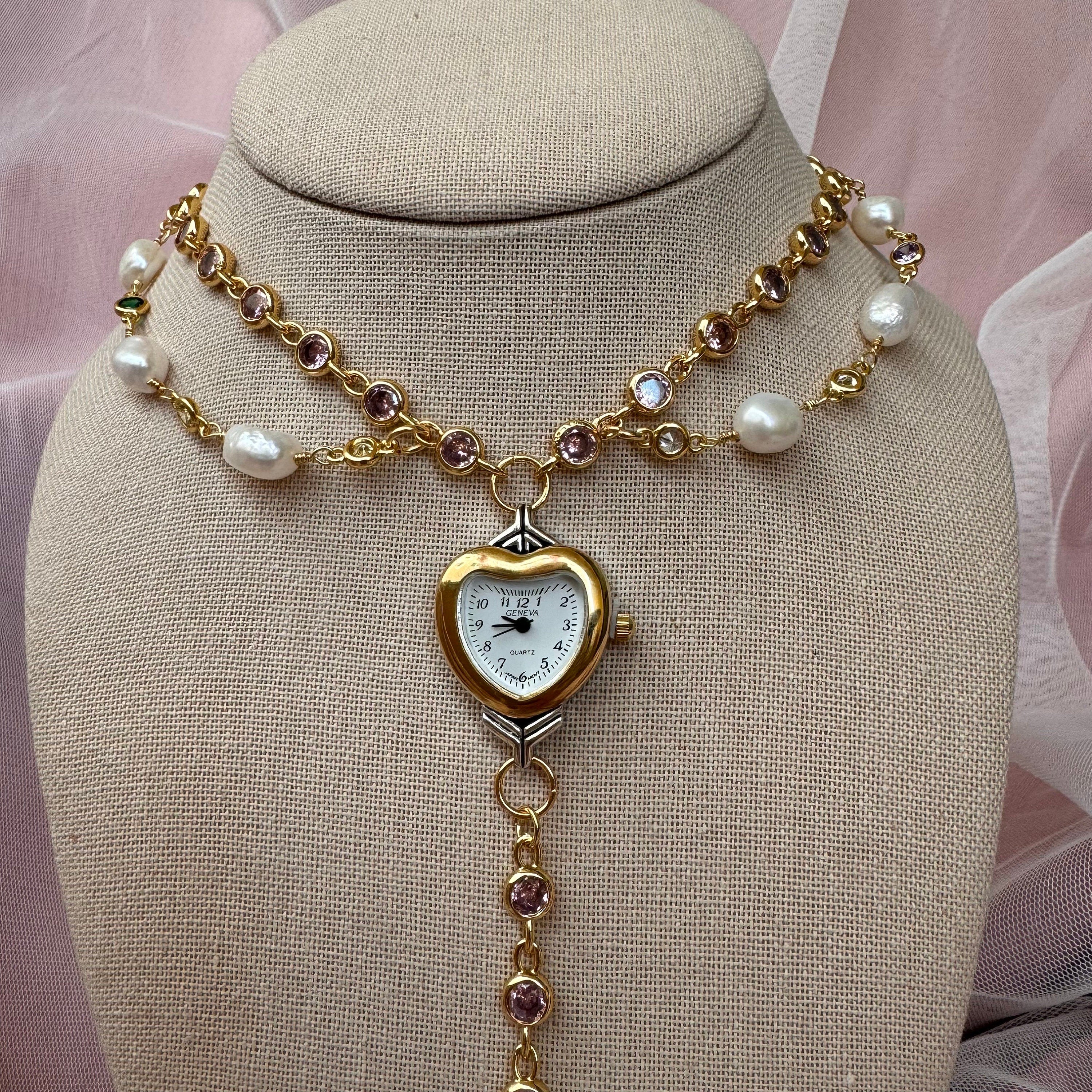 Watch Choker Necklace with Heart Charm