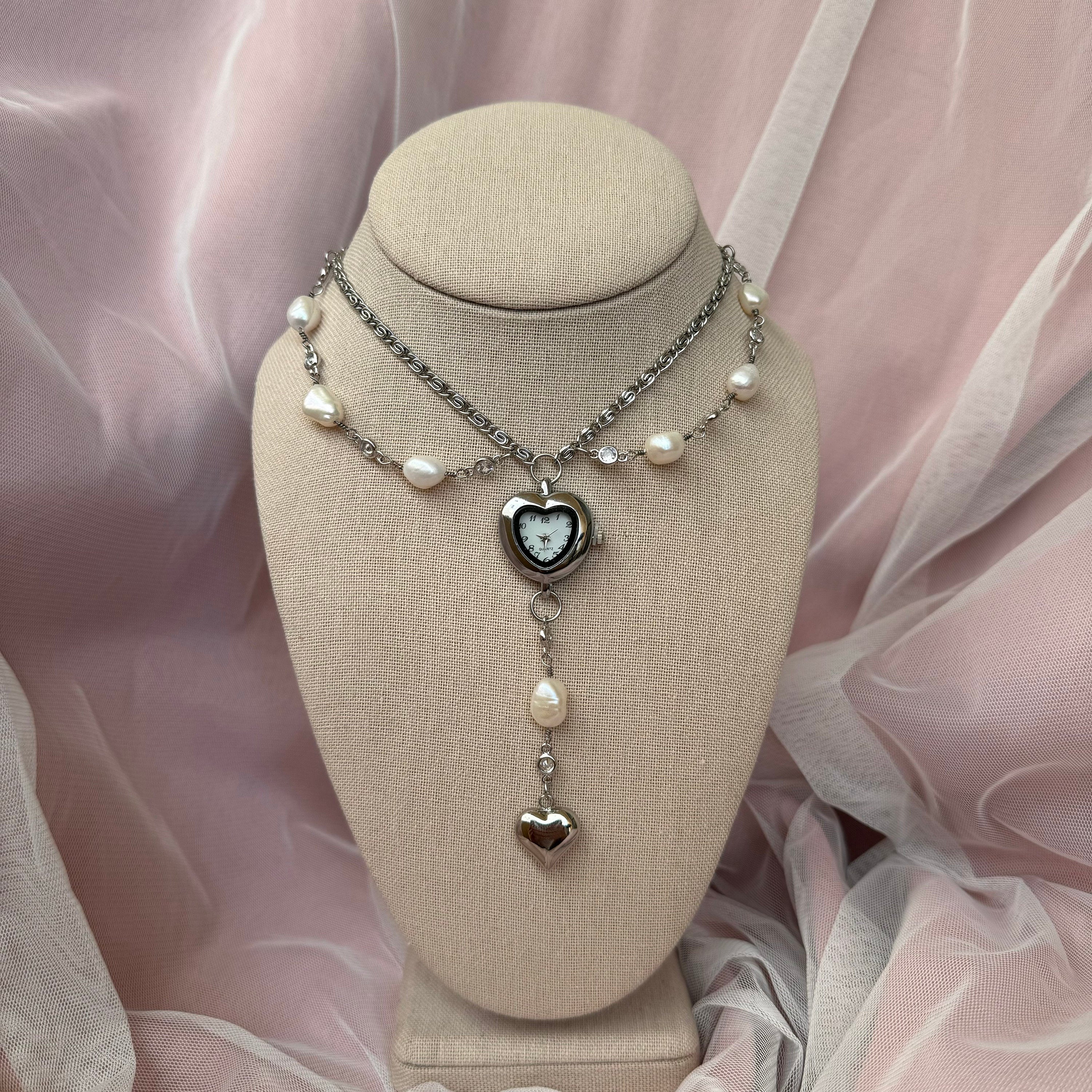 Watch Choker Necklace with Heart Charm