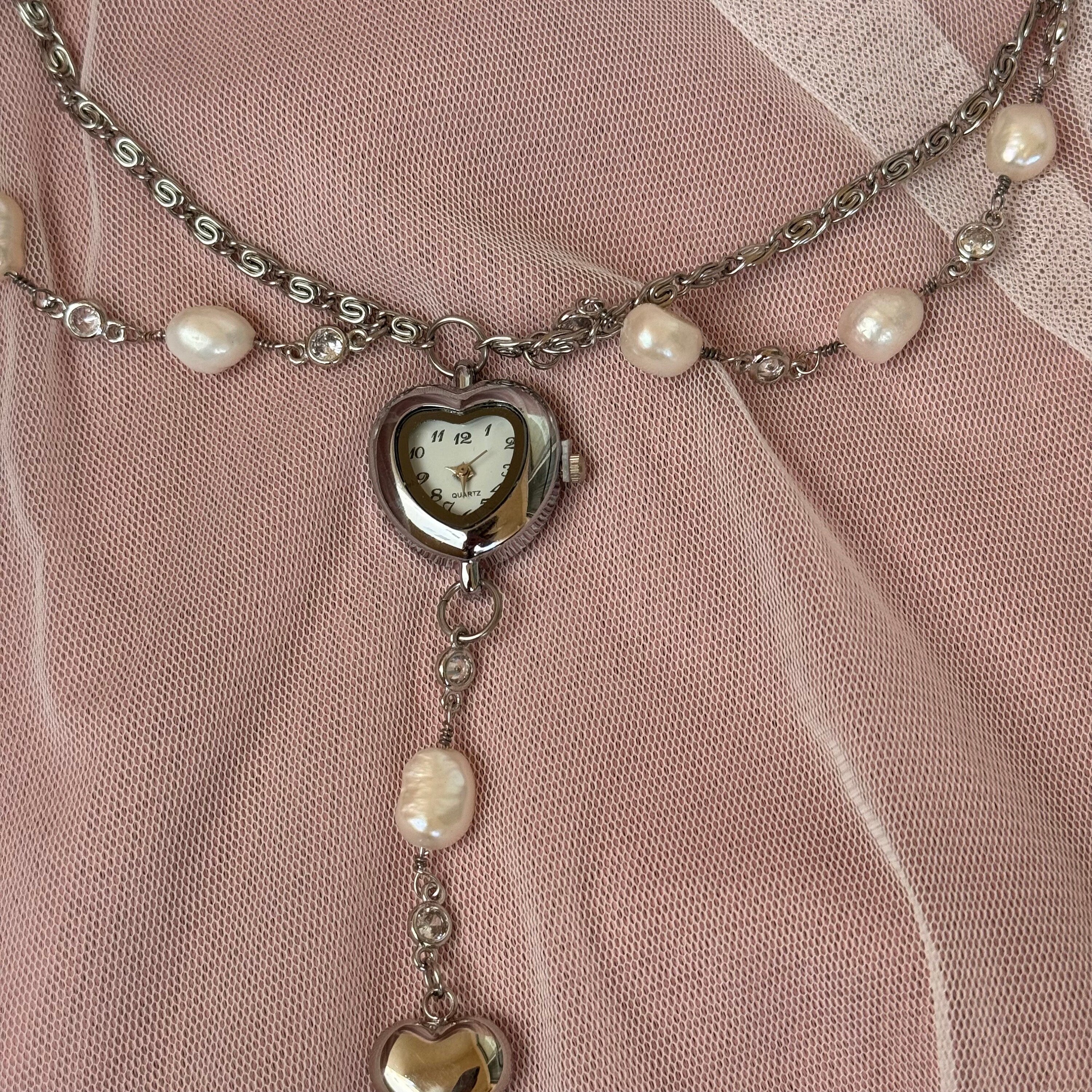 Watch Choker Necklace with Heart Charm