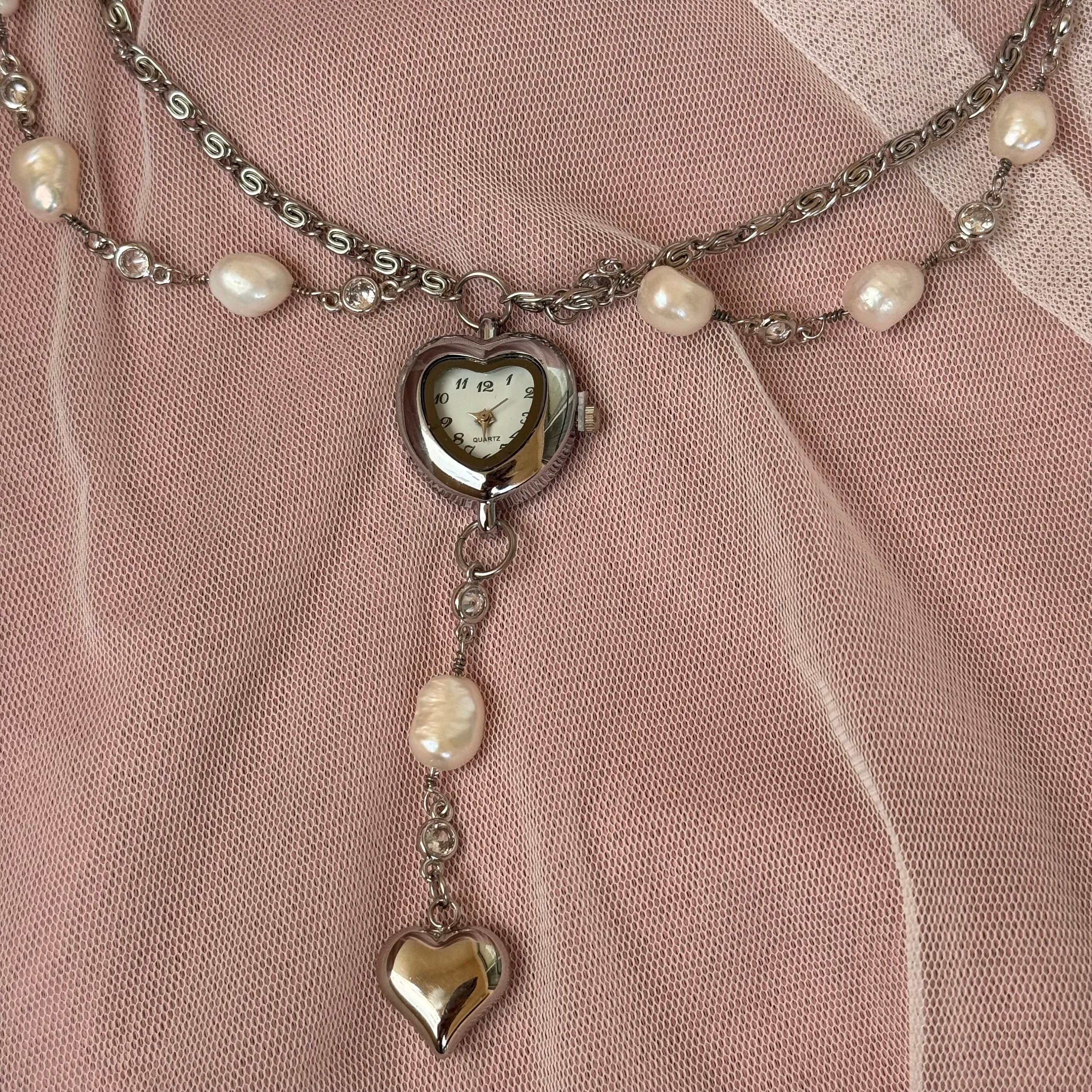 Watch Choker Necklace with Heart Charm