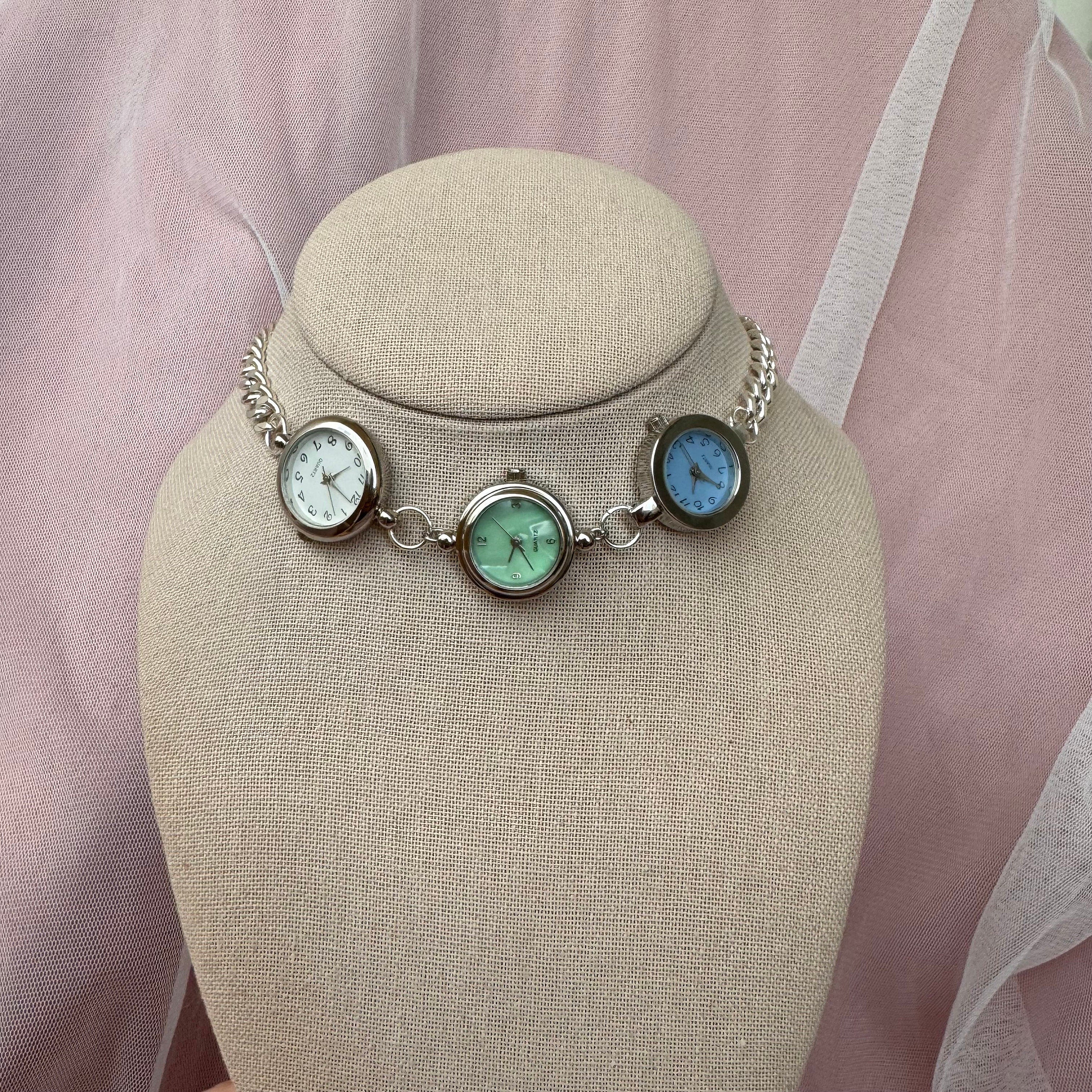 Watch Choker Necklace with Three Different Watch Faced