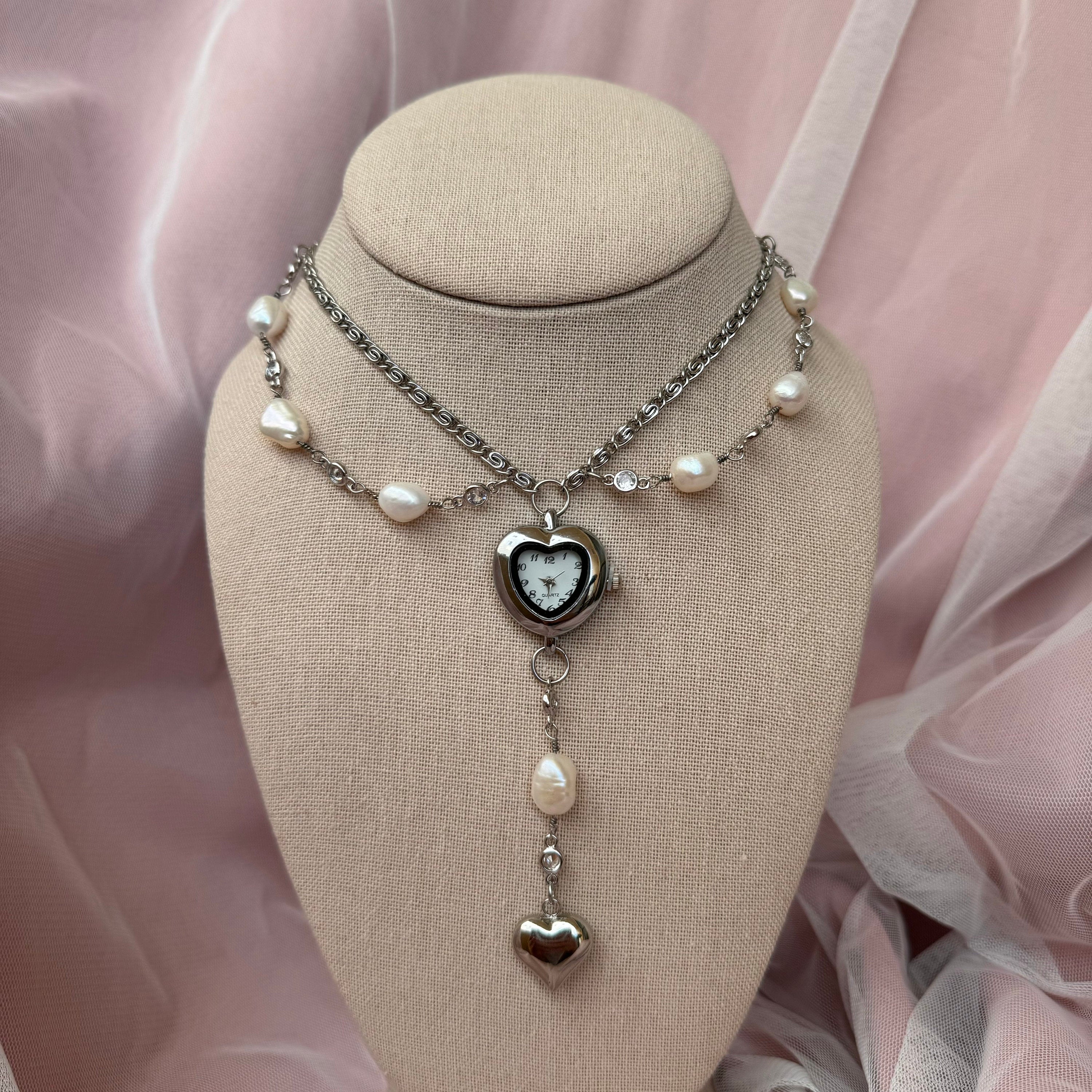 Watch Choker Necklace with Heart Charm