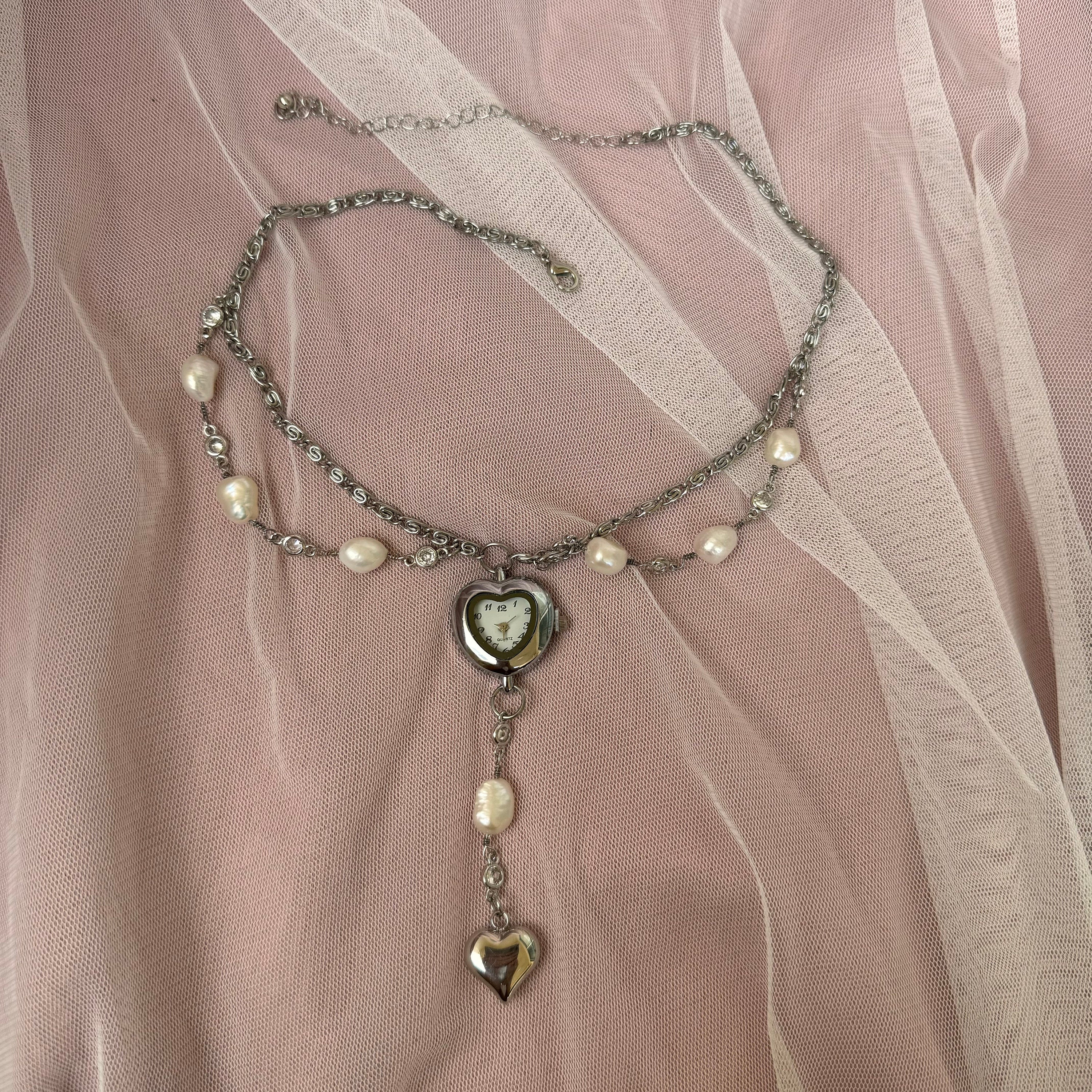 Watch Choker Necklace with Heart Charm