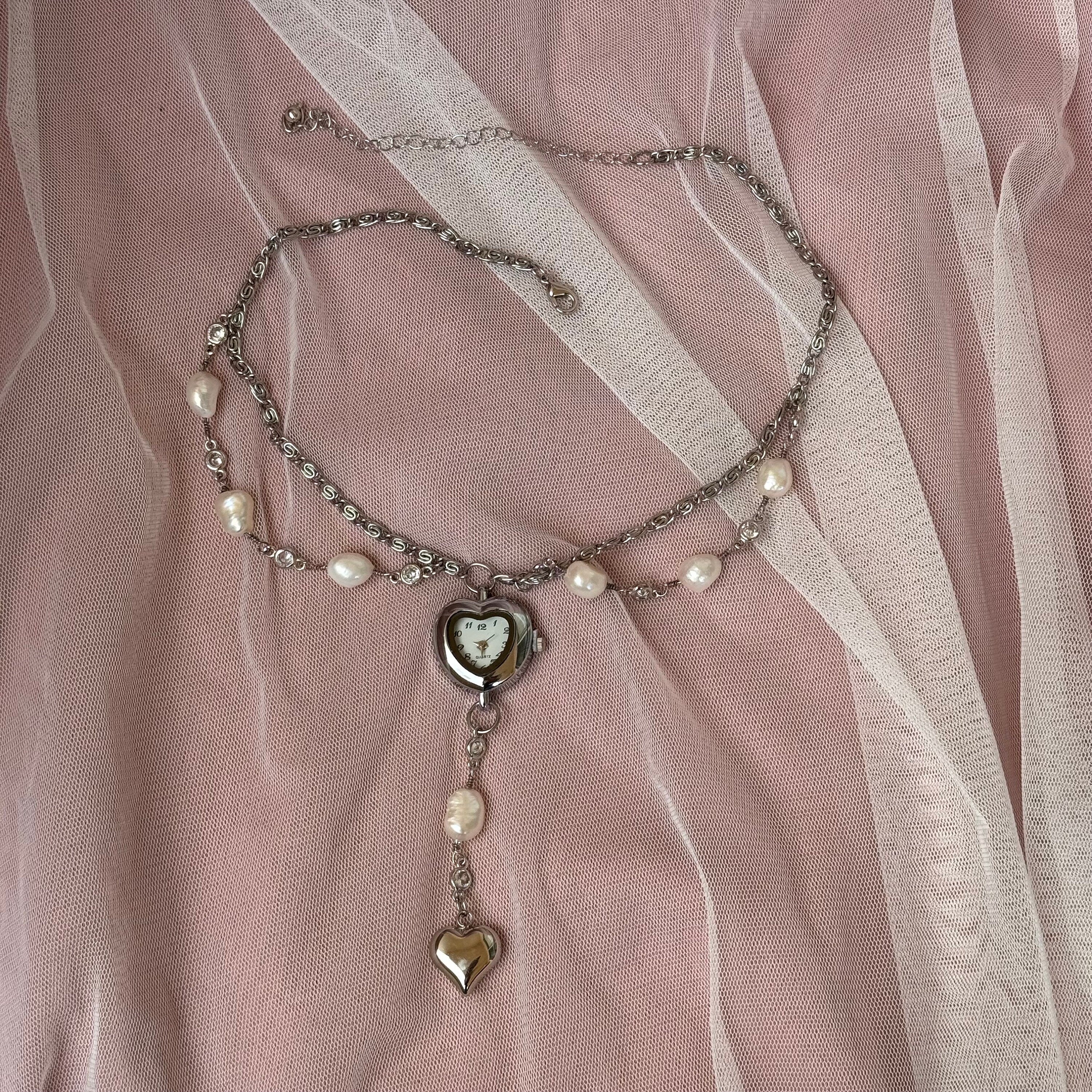 Watch Choker Necklace with Heart Charm