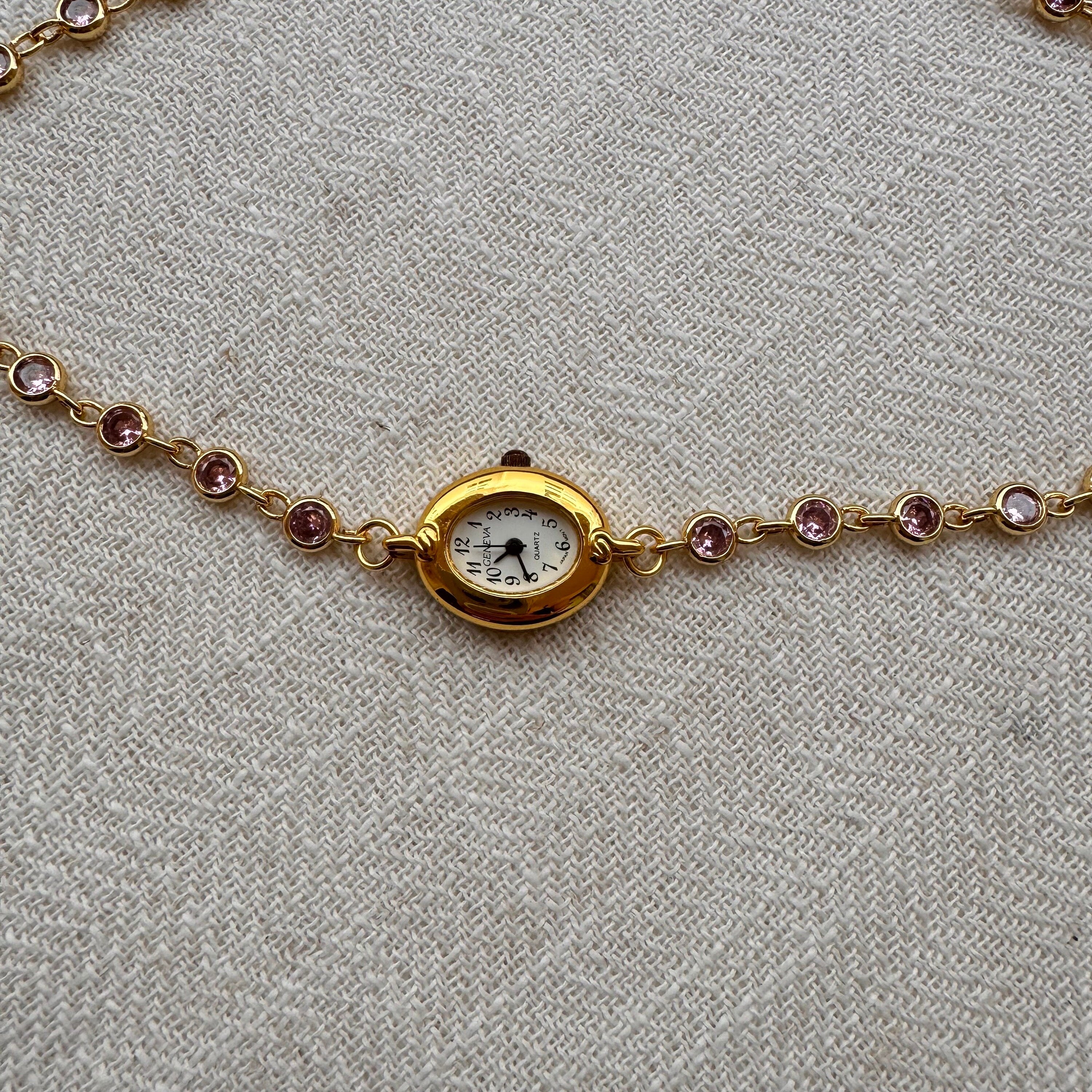 Watch Choker Necklace with Pink Rhinestones