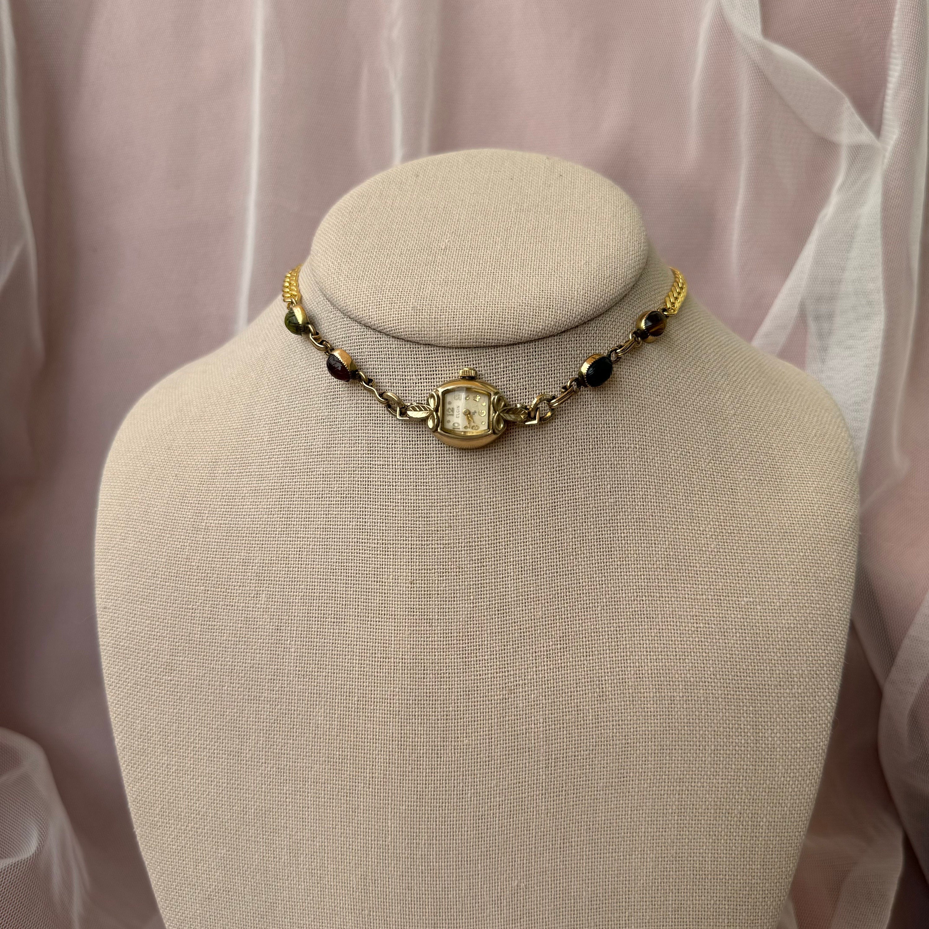 Elgin Vintage Scarab Watch Choker Necklace