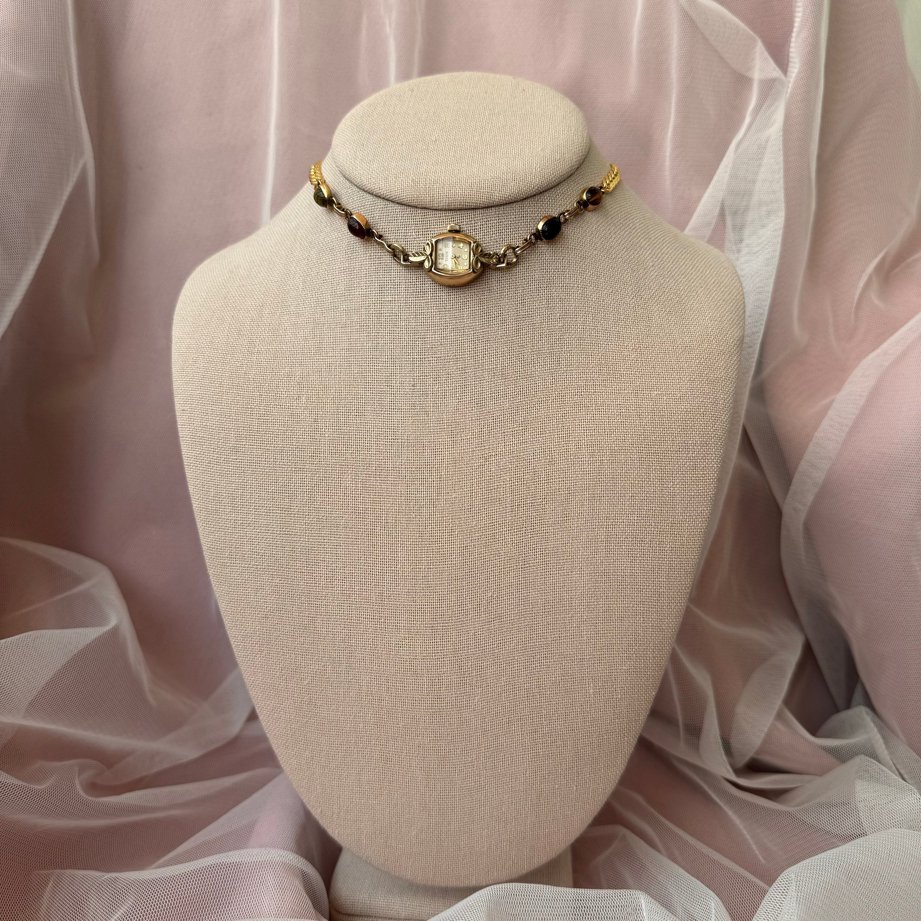 Elgin Vintage Scarab Watch Choker Necklace