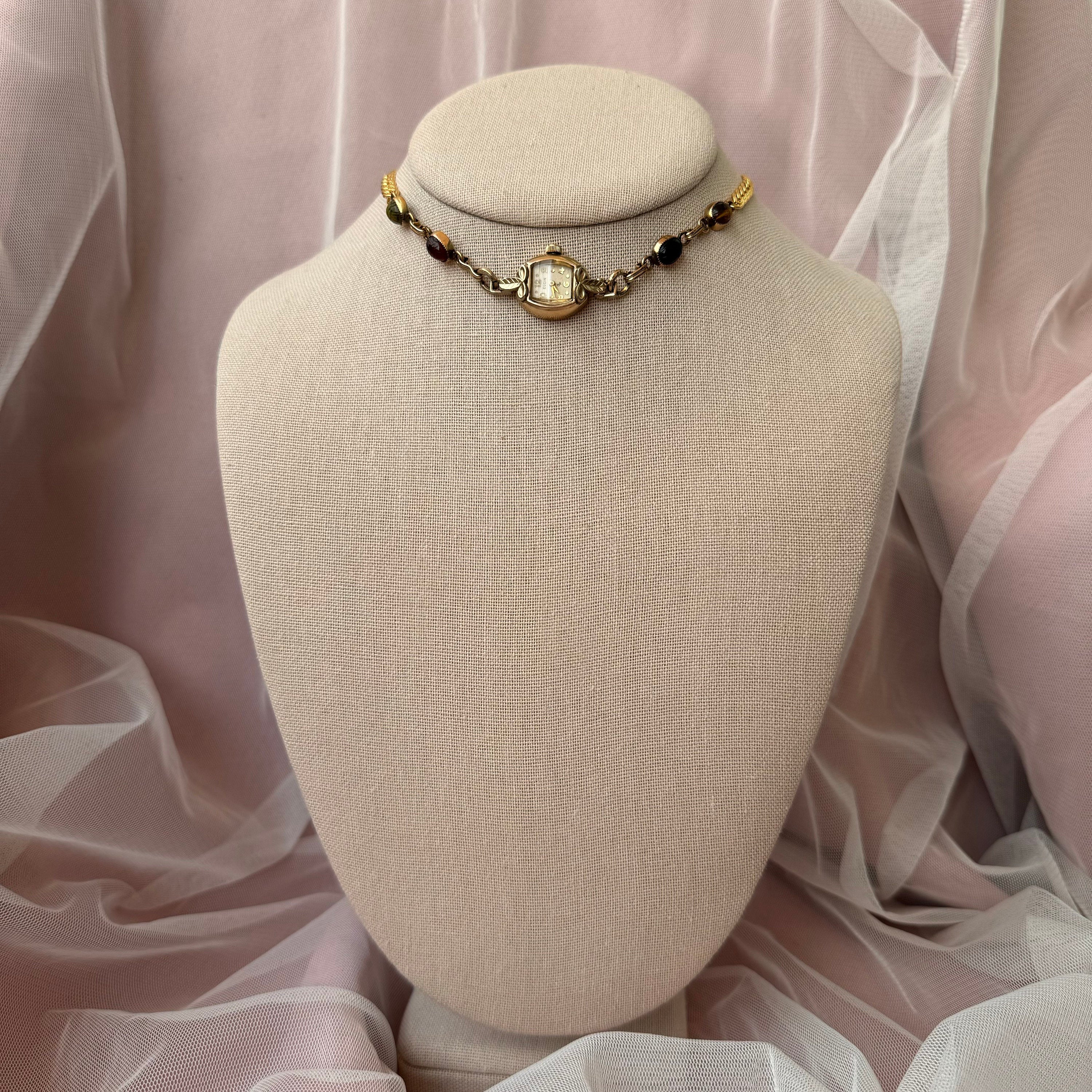 Elgin Vintage Scarab Watch Choker Necklace