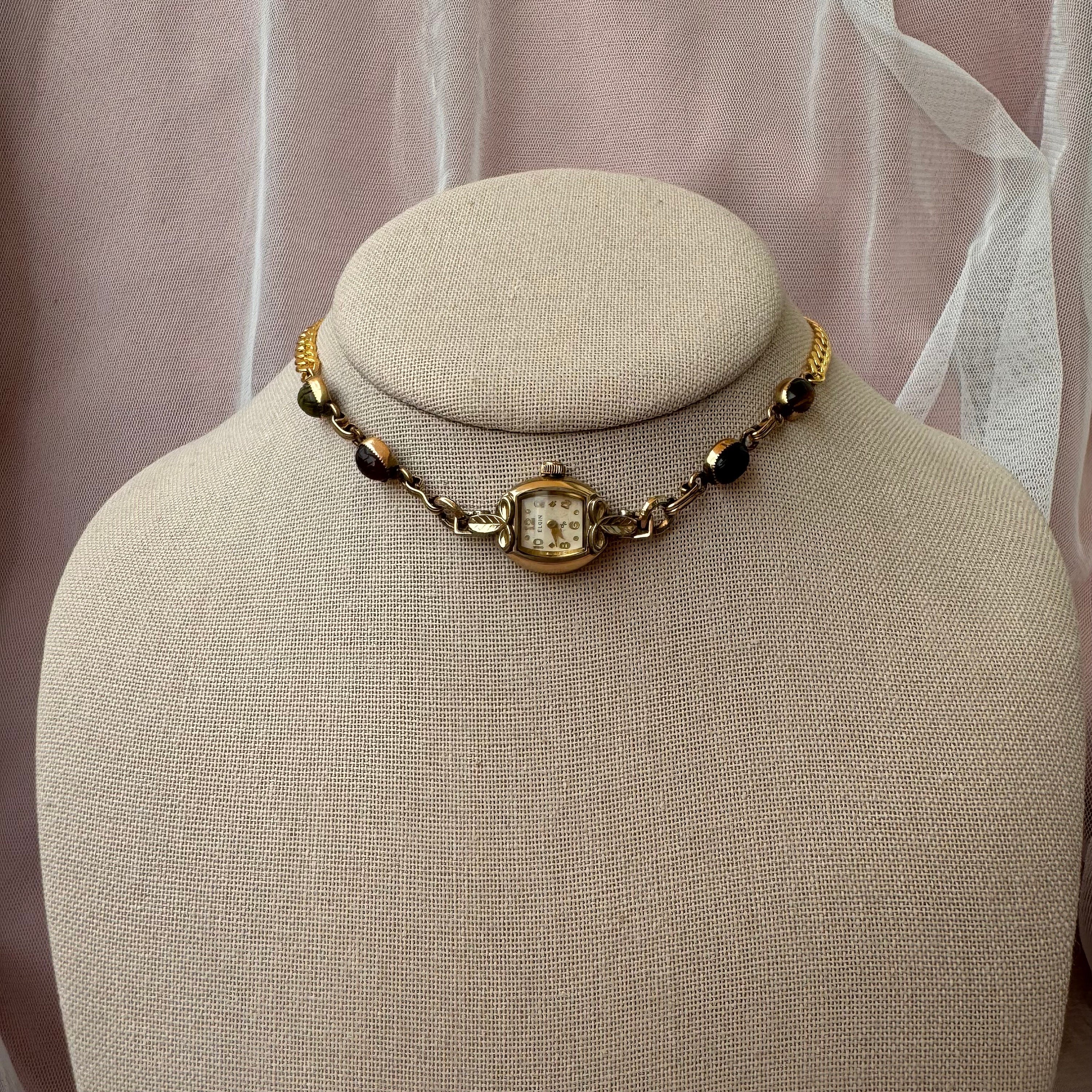 Elgin Vintage Scarab Watch Choker Necklace