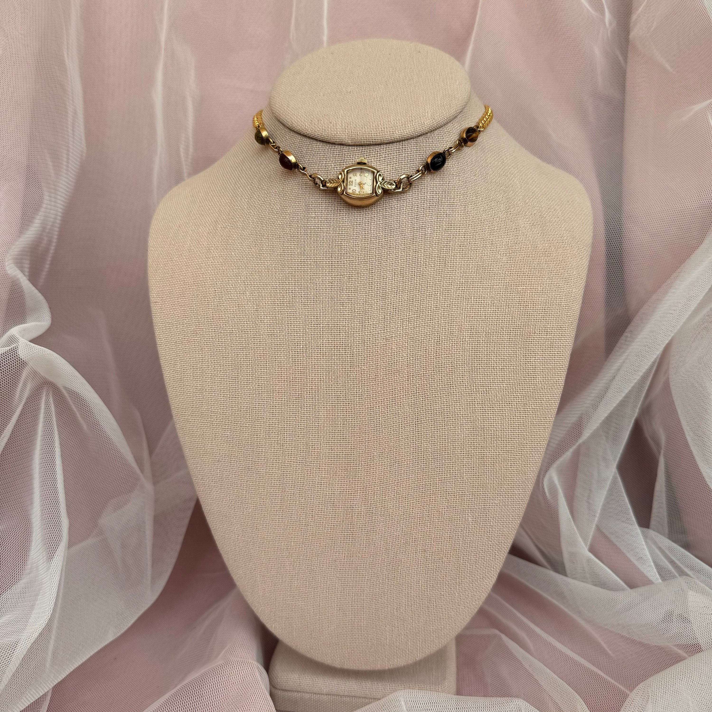 Elgin Vintage Scarab Watch Choker Necklace