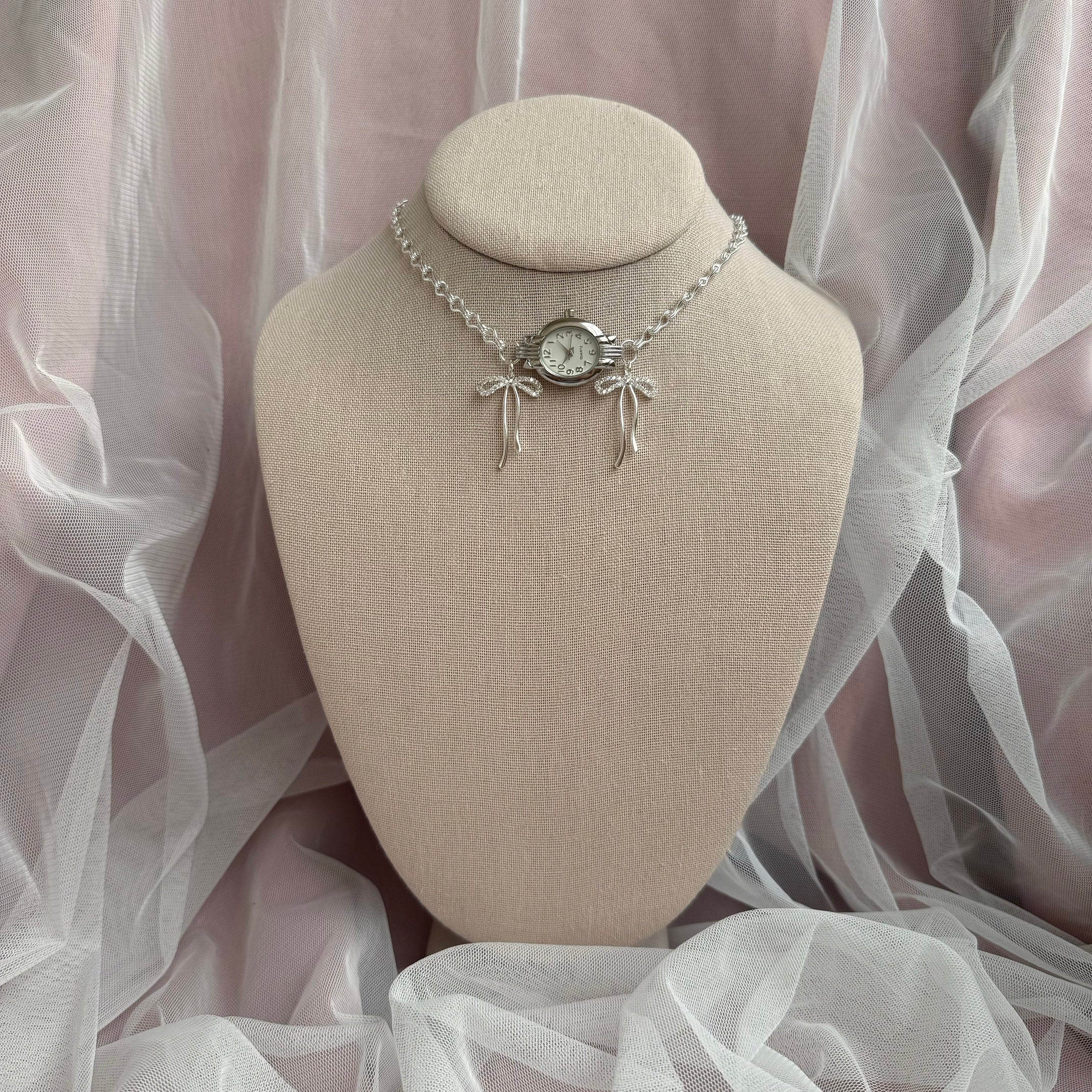 Dainty Watch Choker Necklace with Bows