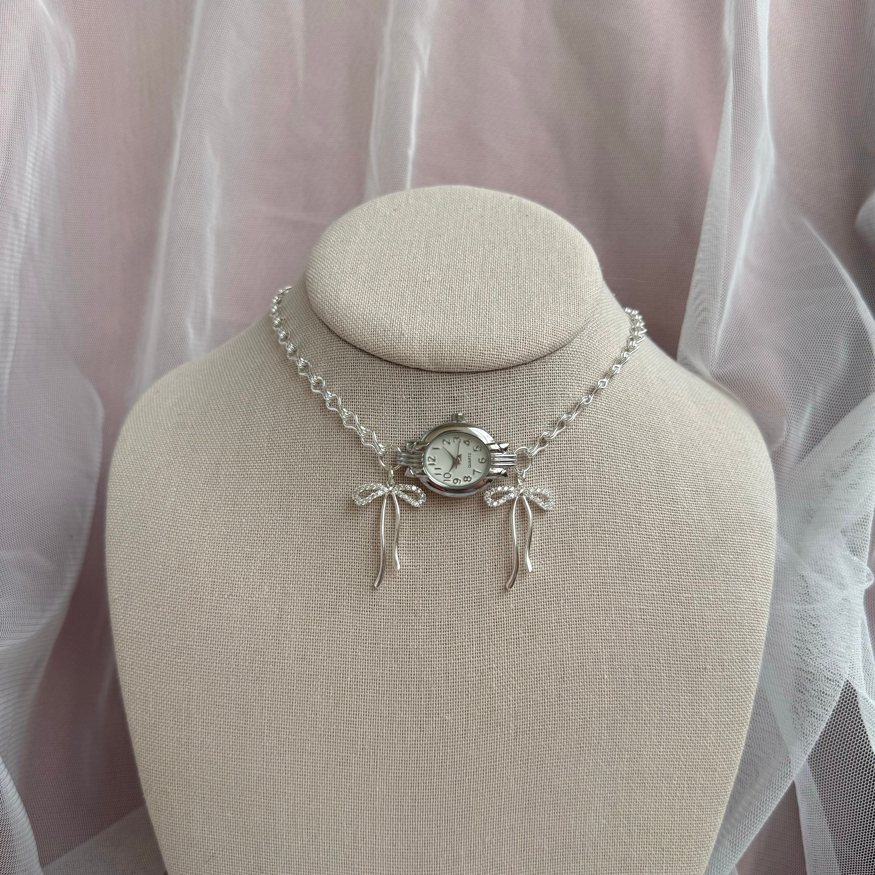 Dainty Watch Choker Necklace with Bows