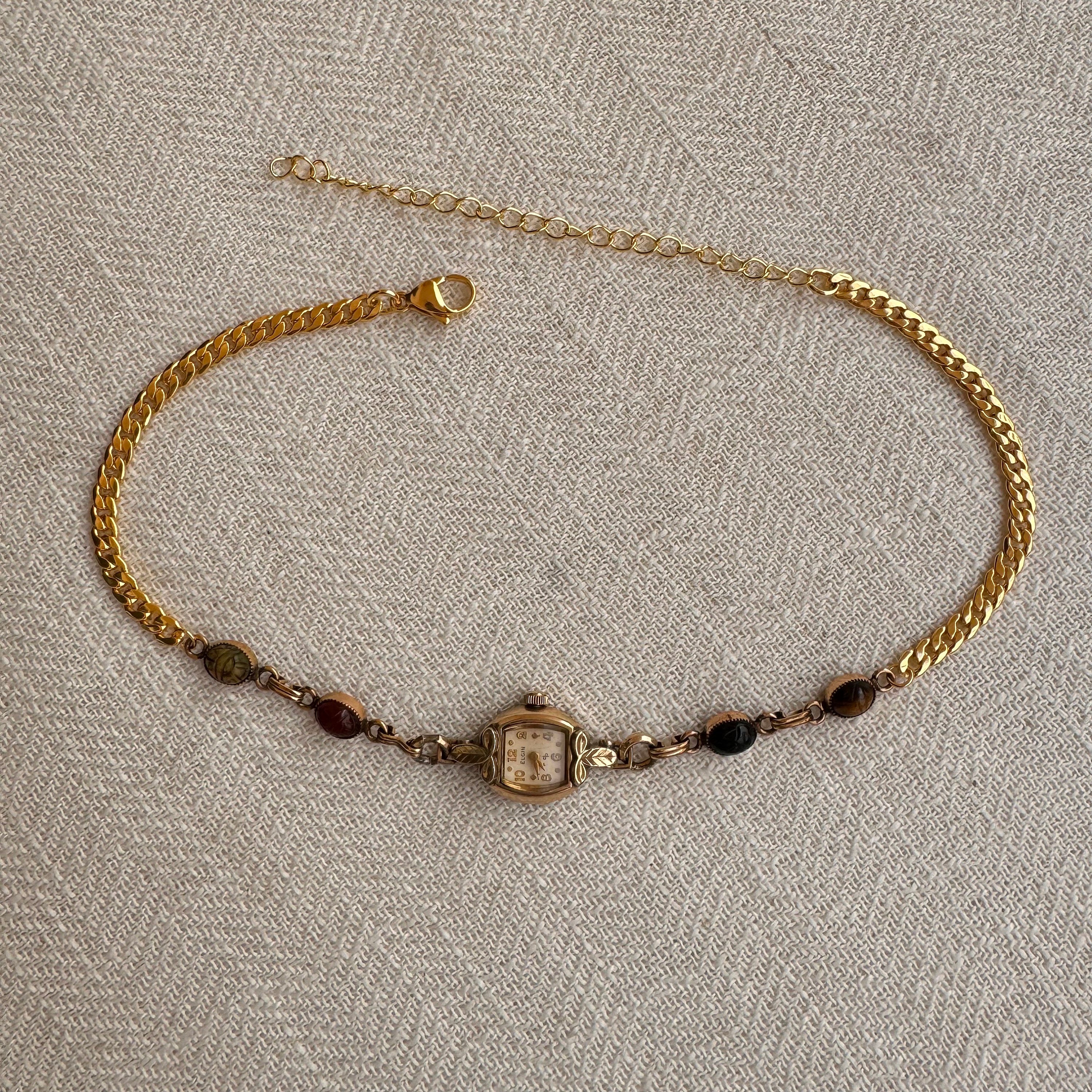 Elgin Vintage Scarab Watch Choker Necklace