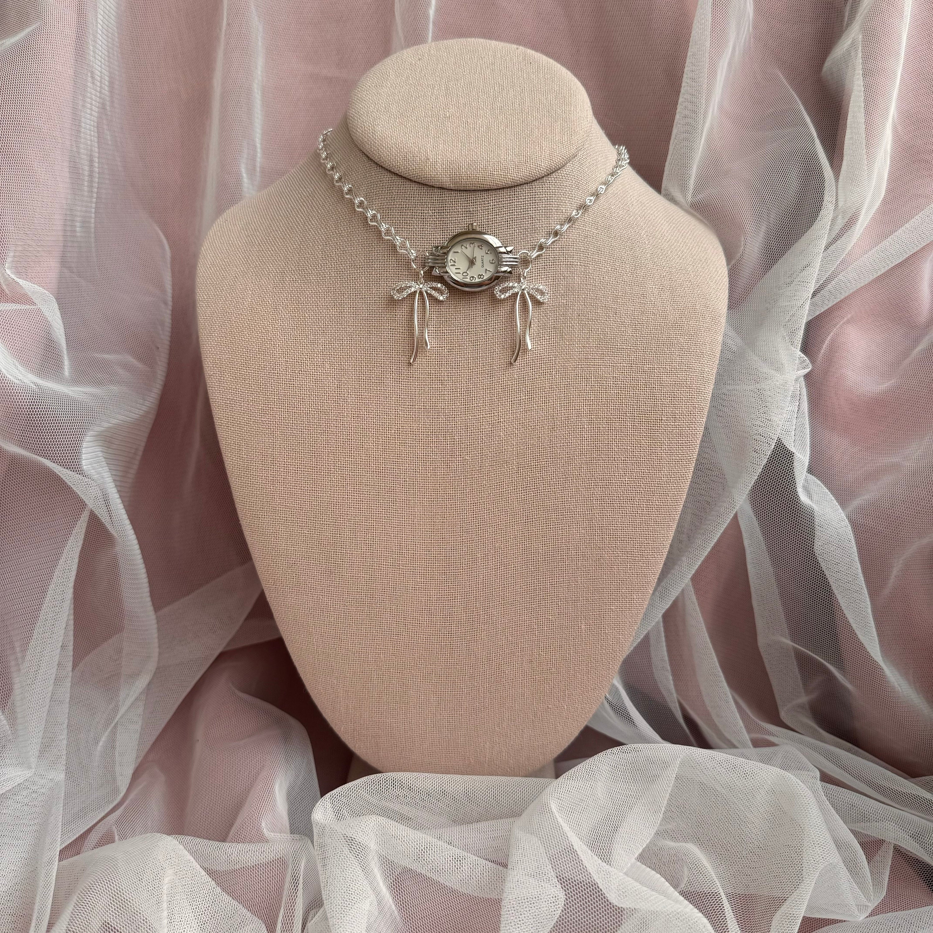 Dainty Watch Choker Necklace with Bows