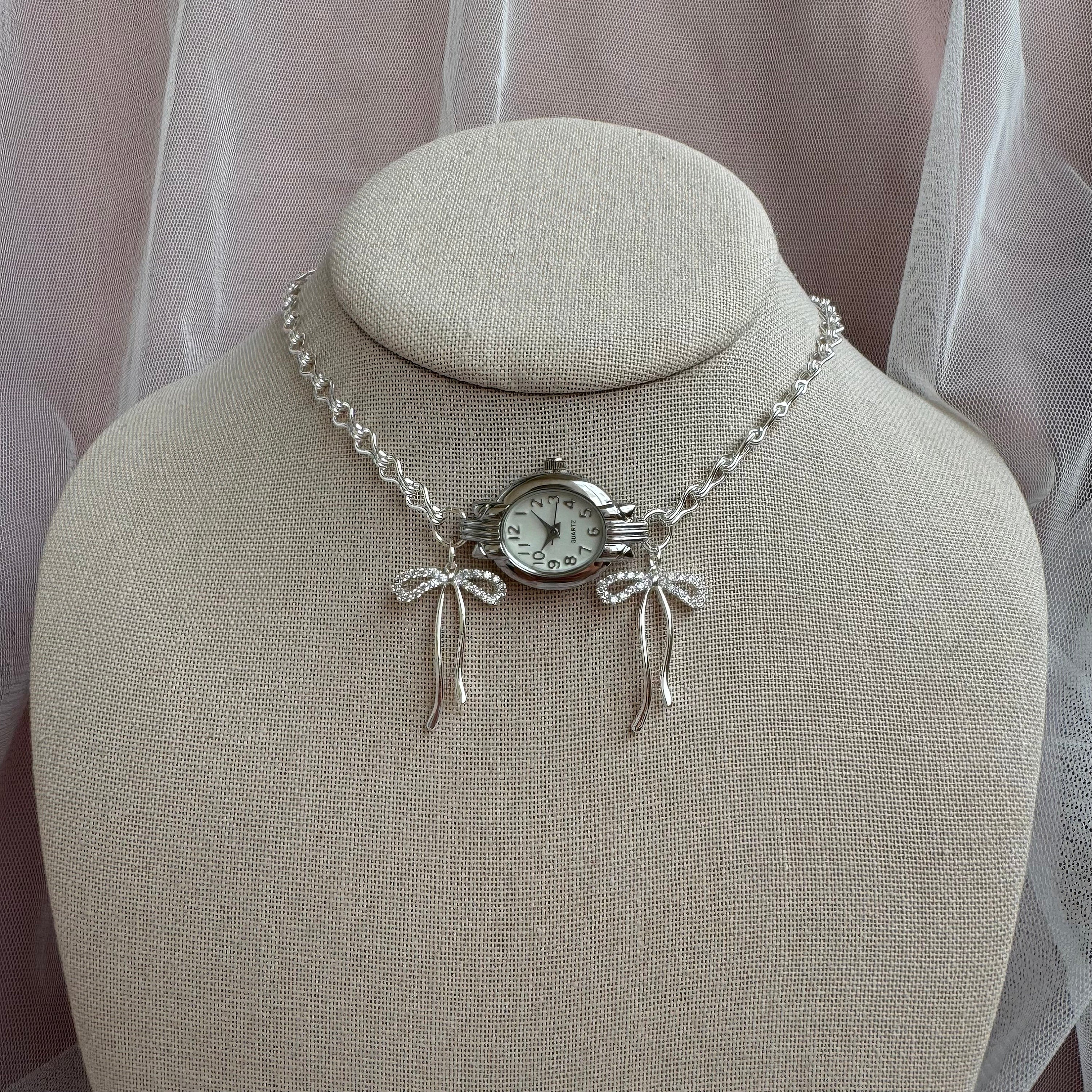 Dainty Watch Choker Necklace with Bows