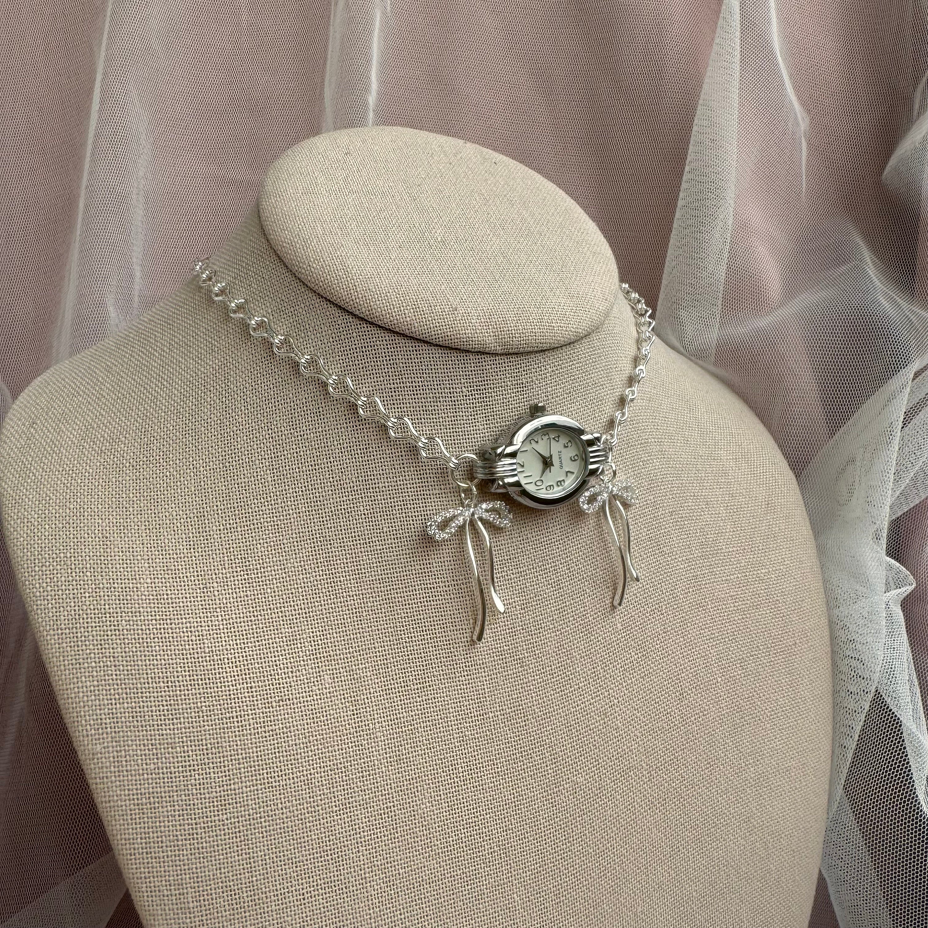 Dainty Watch Choker Necklace with Bows