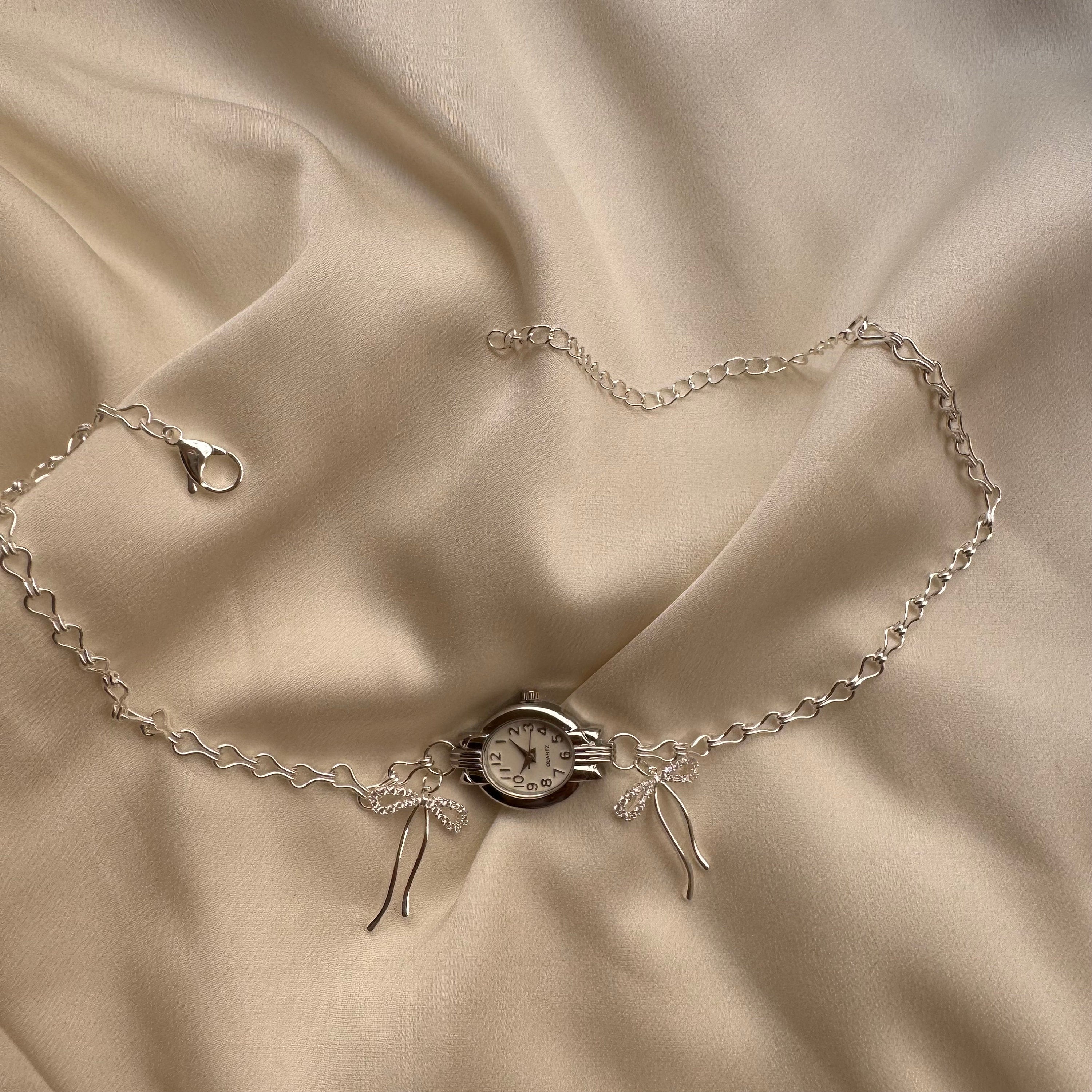 Dainty Watch Choker Necklace with Bows