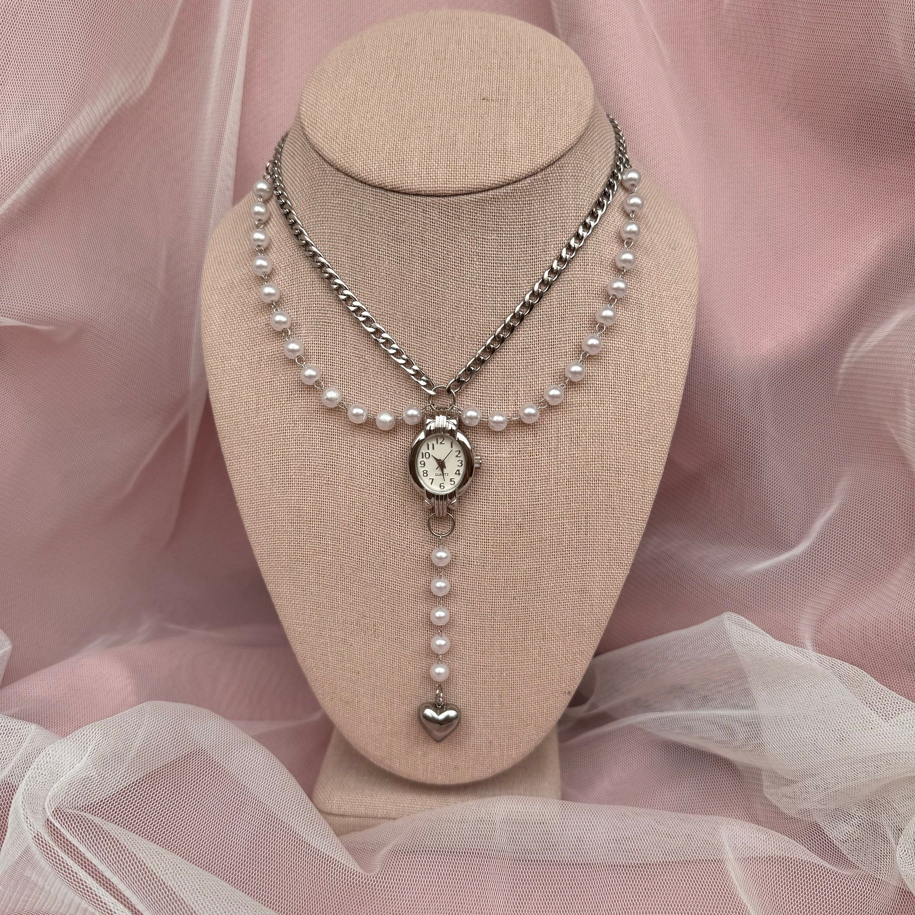 Watch Choker Necklace with Heart Charm