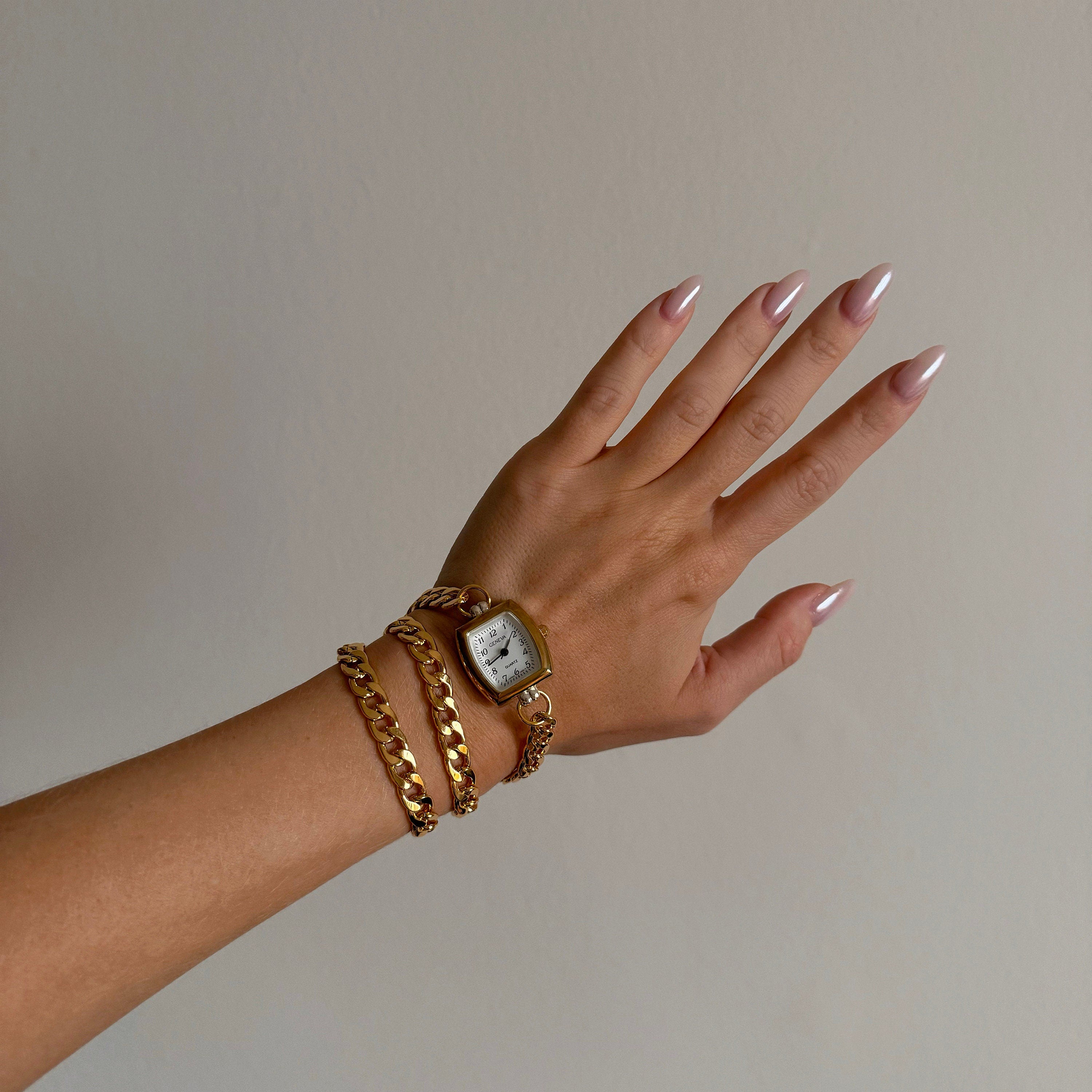 Watch Bracelet with Double Gold Chain