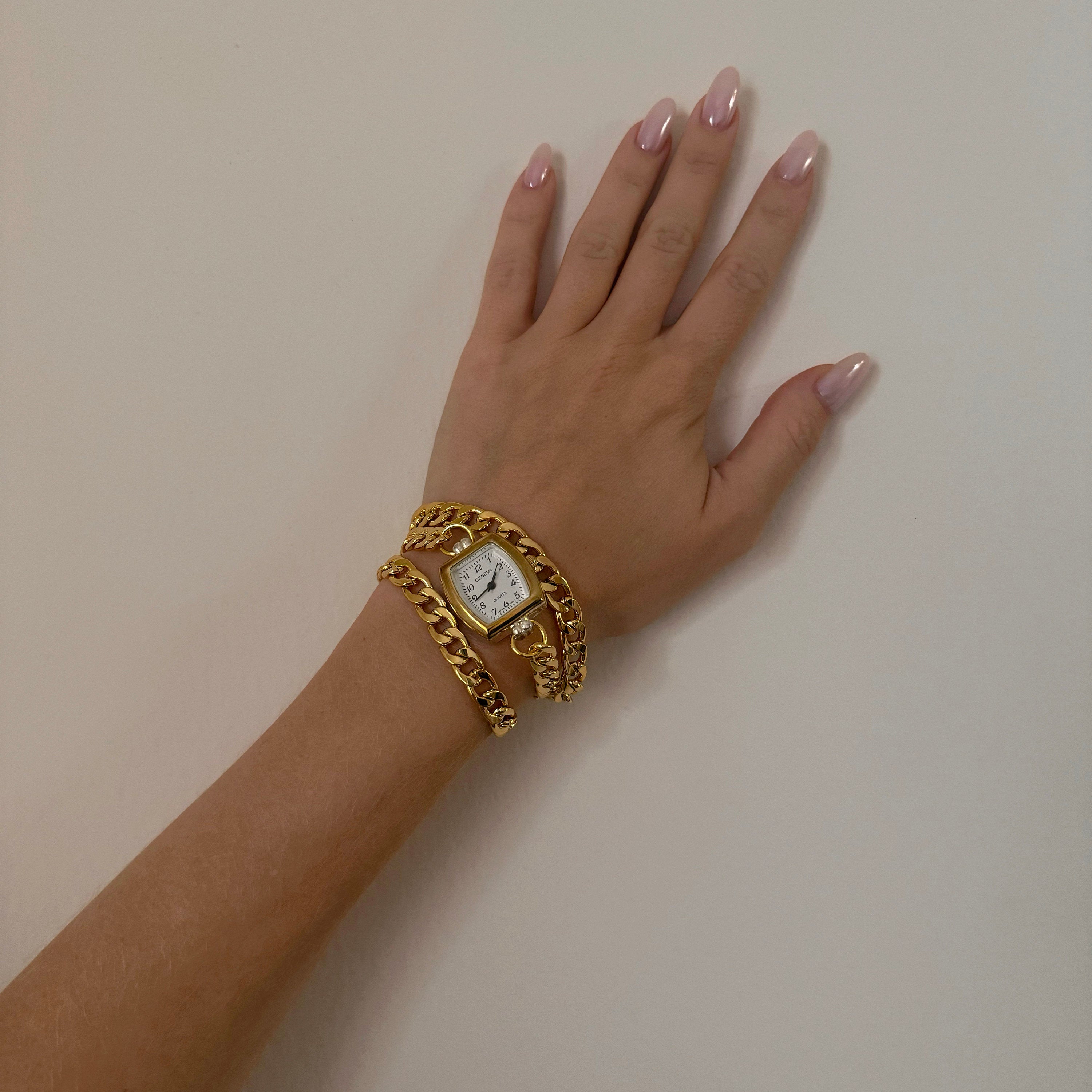 Watch Bracelet with Double Gold Chain