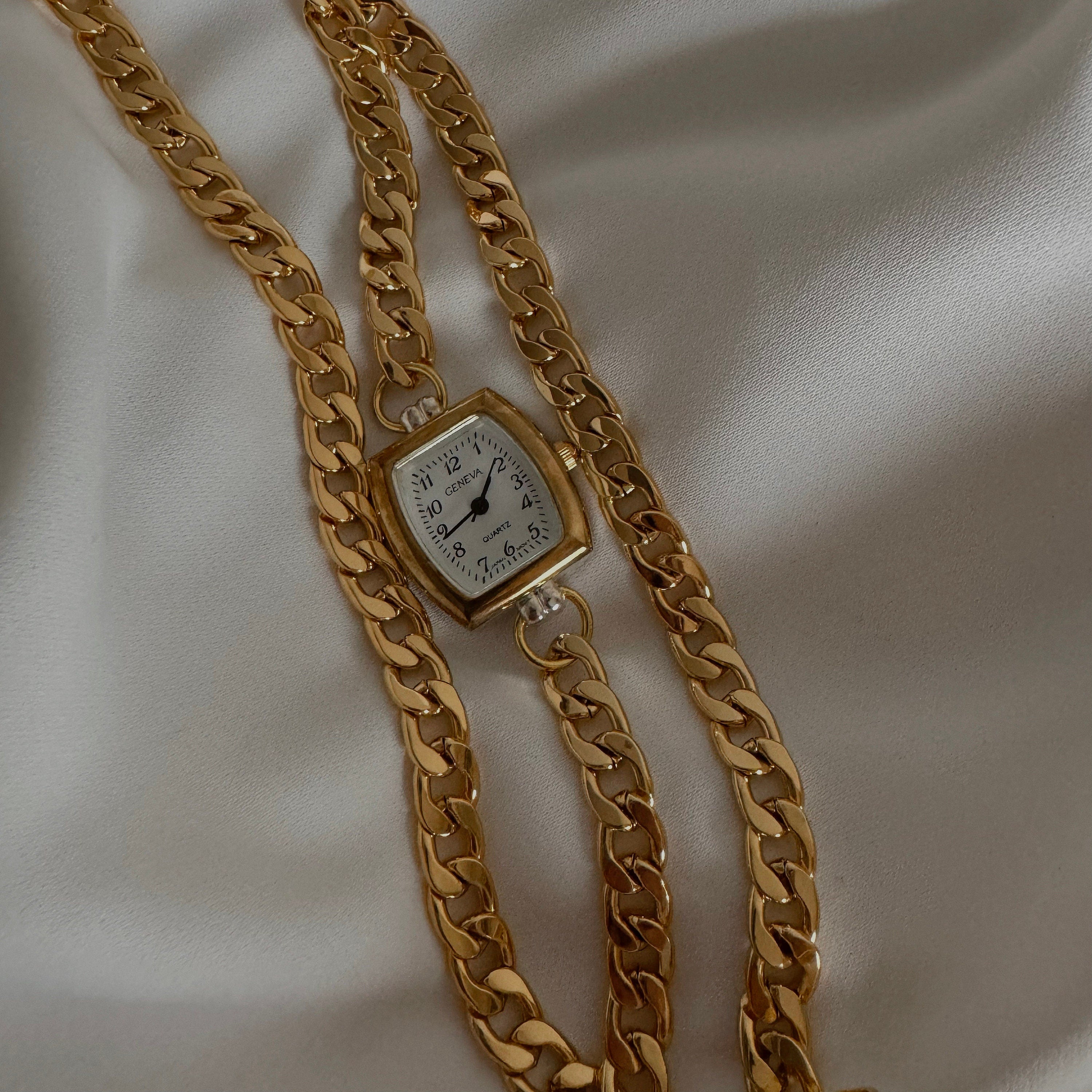 Watch Bracelet with Double Gold Chain