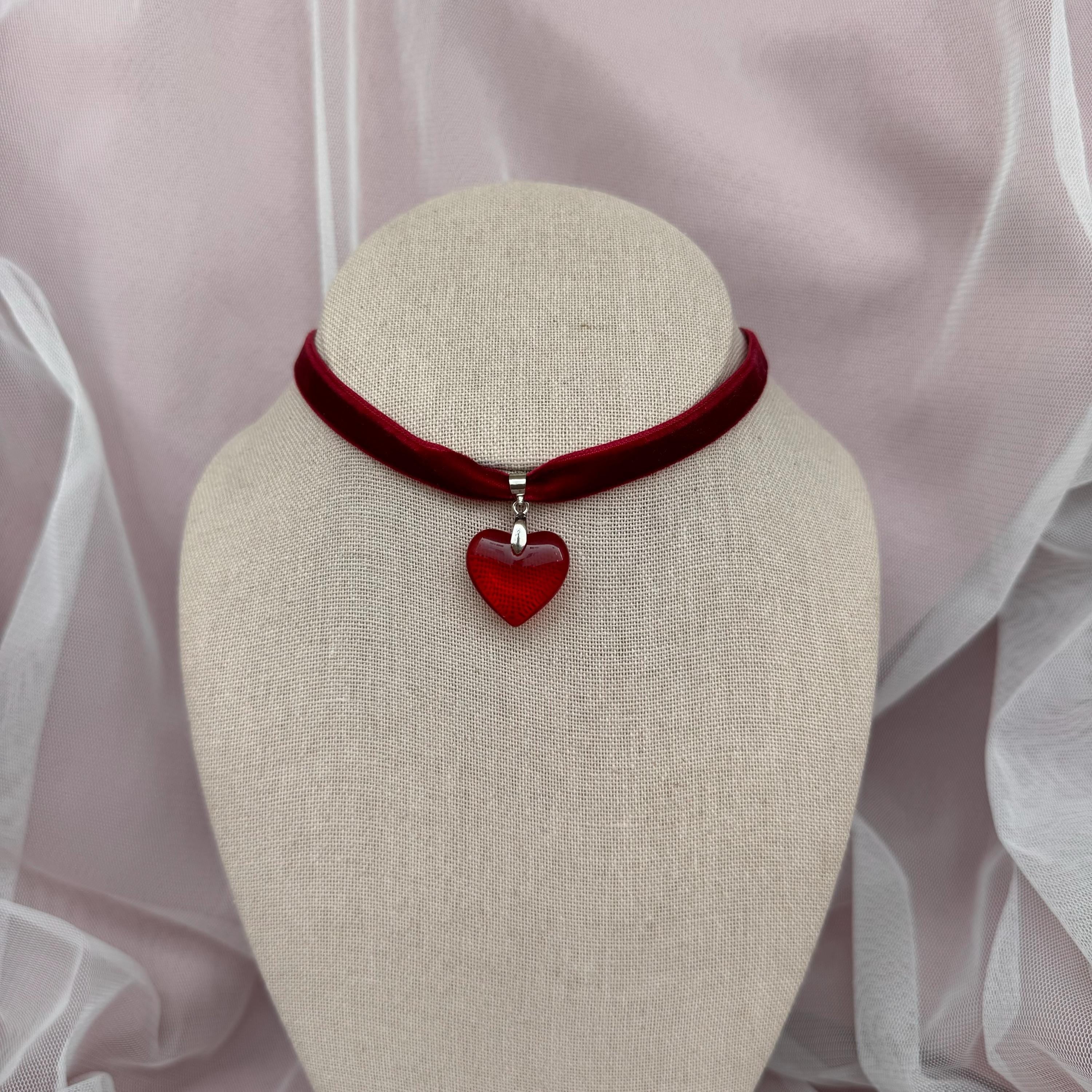 Velvet Ribbon Red Heart Choker