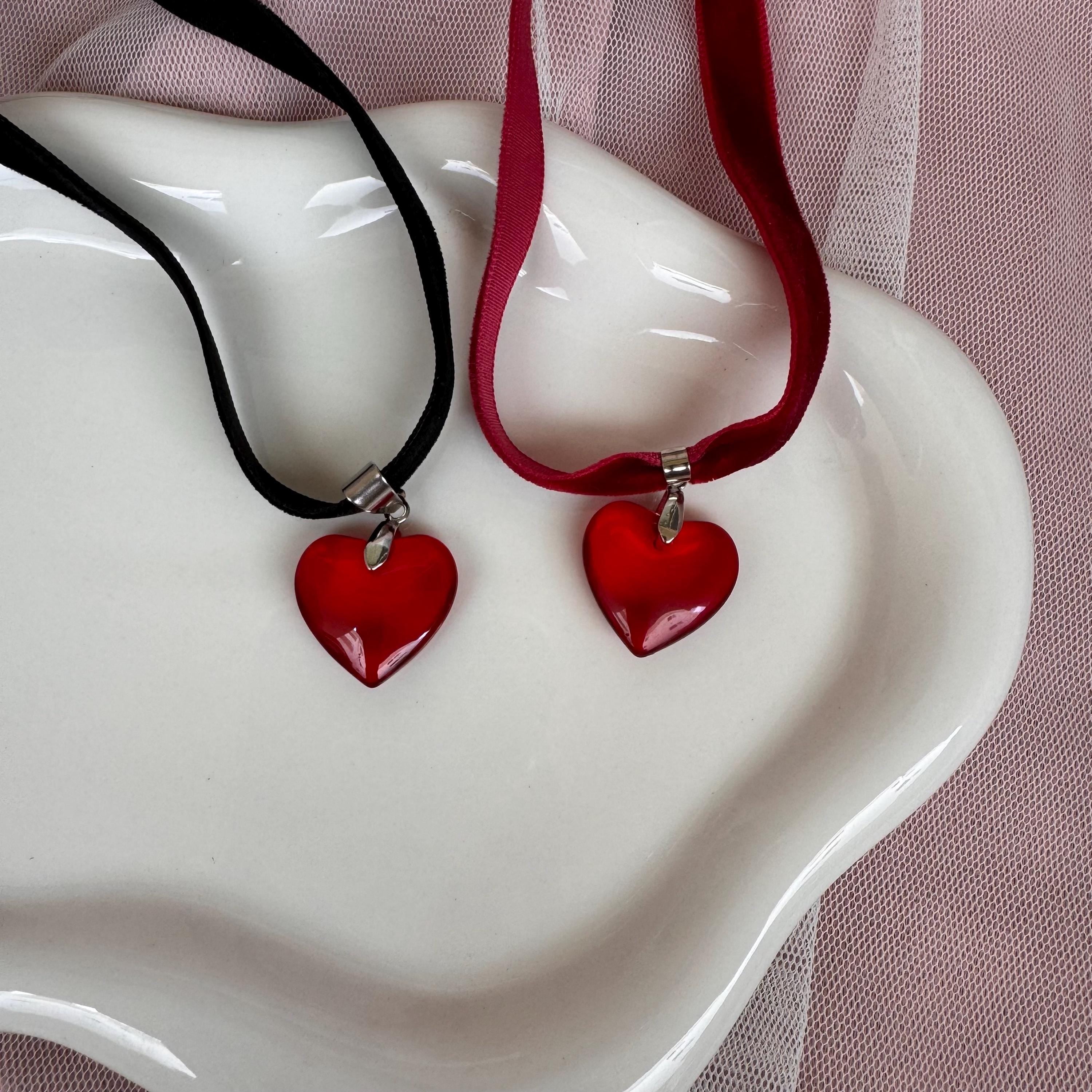 Velvet Ribbon Red Heart Choker