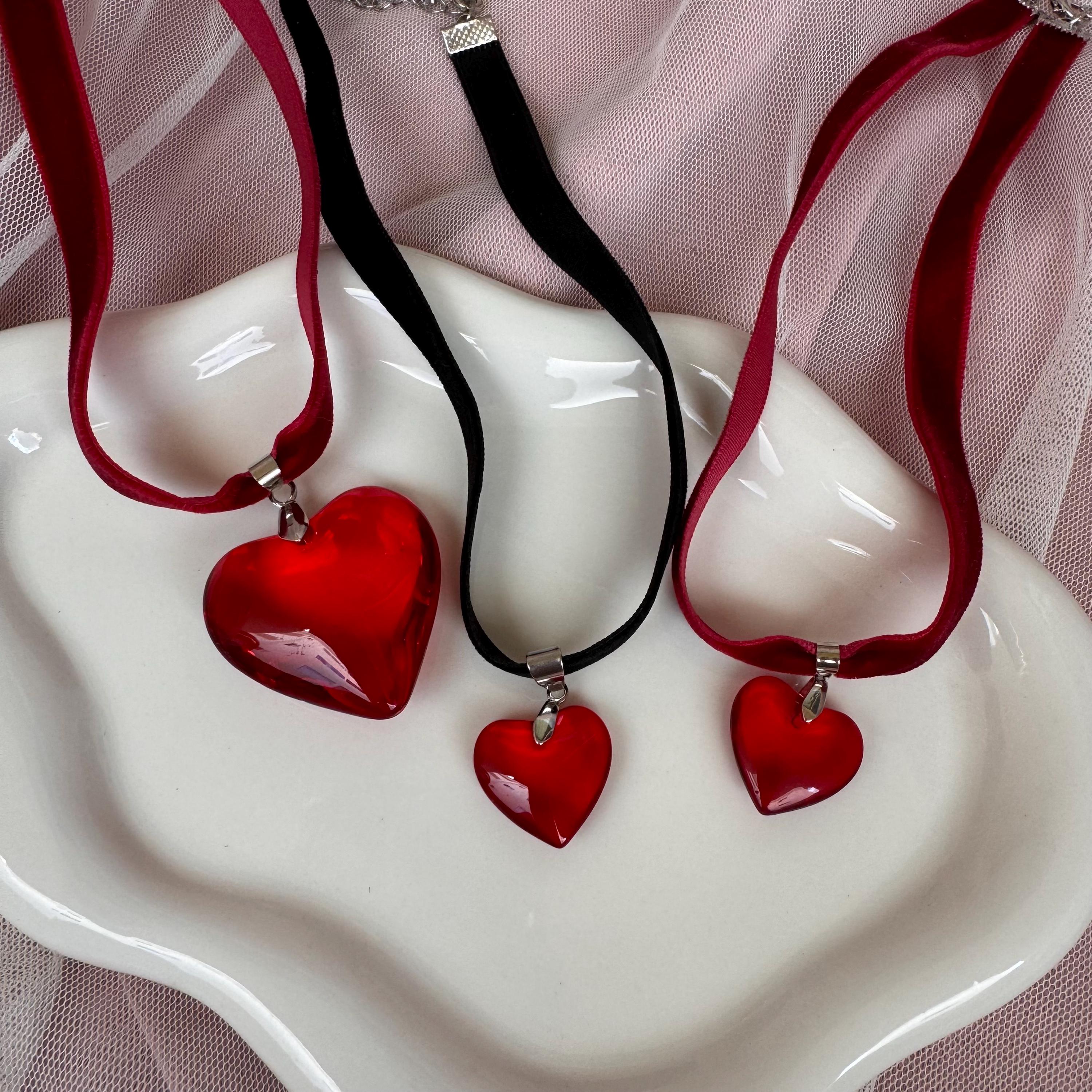 Velvet Ribbon Red Heart Choker