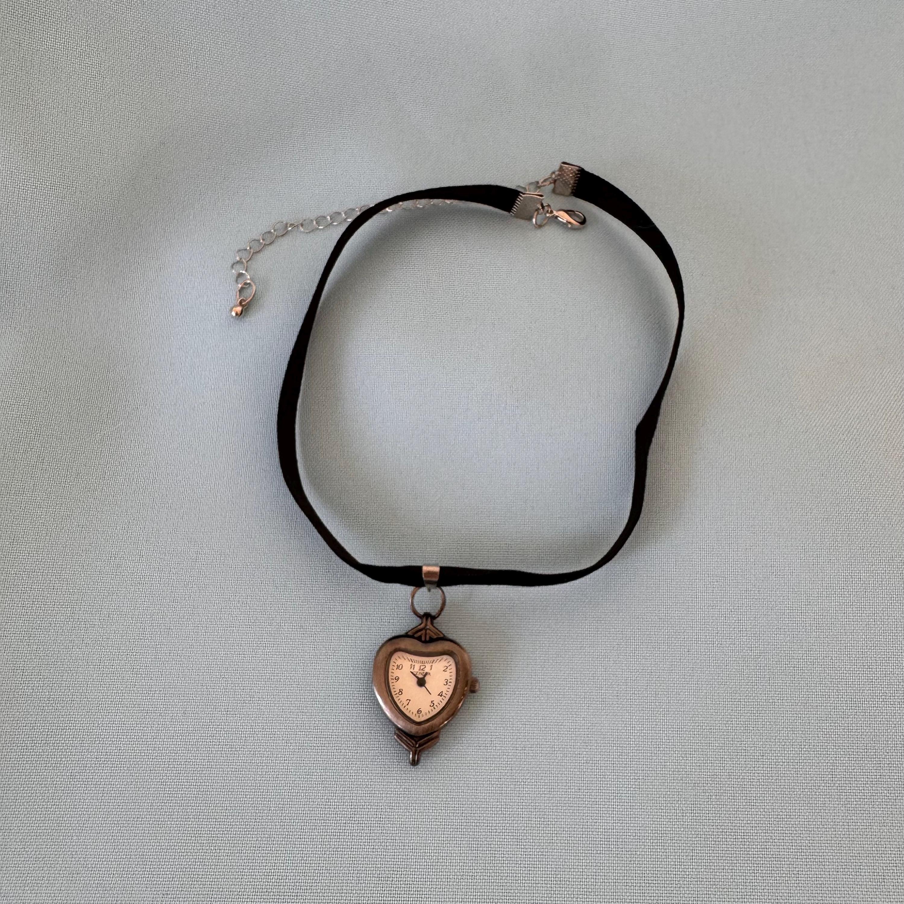 Heart Watch Black Velvet Choker