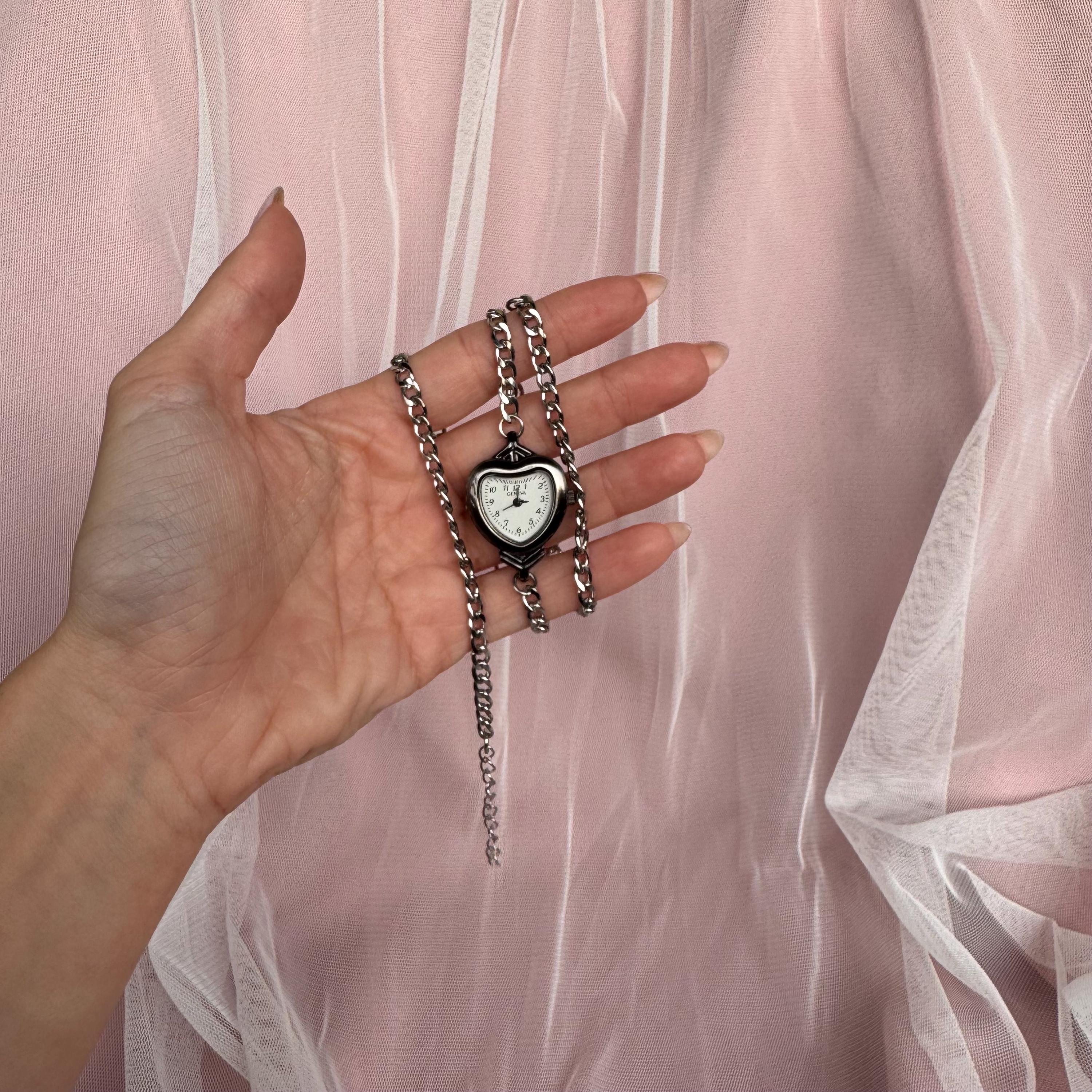 Heart-Shaped Layered Watch Bracelet – Double Chain Elegant Jewelry for Women