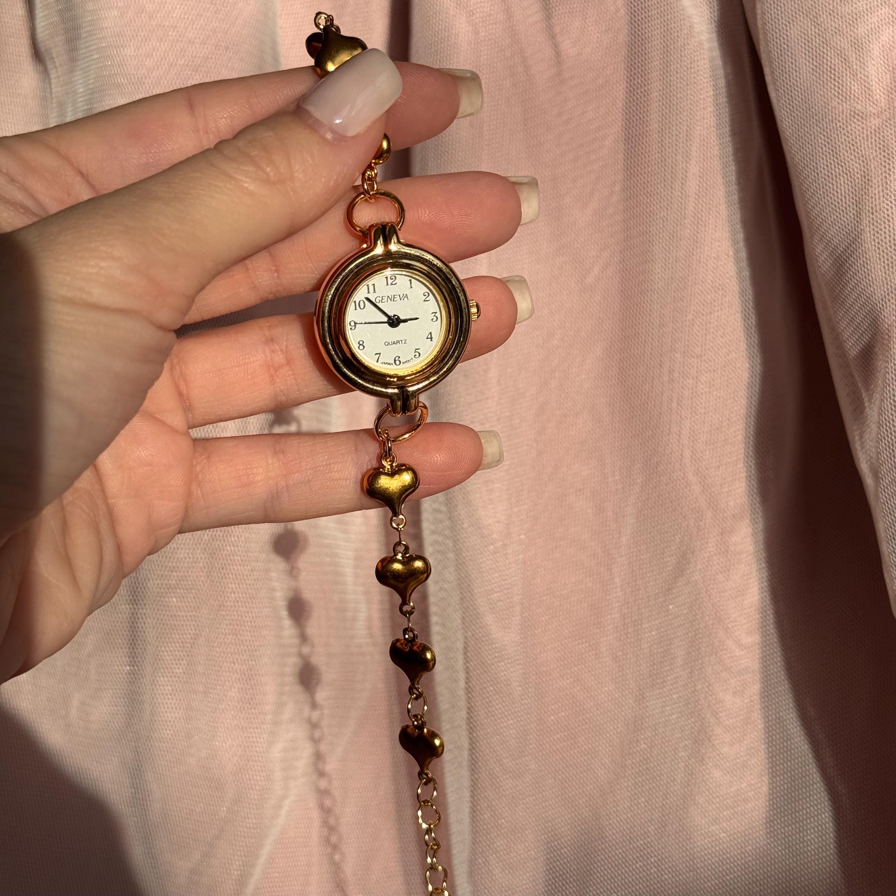 Gold Heart Watch Bracelet: Stainless Steel Band, Adjustable Fit