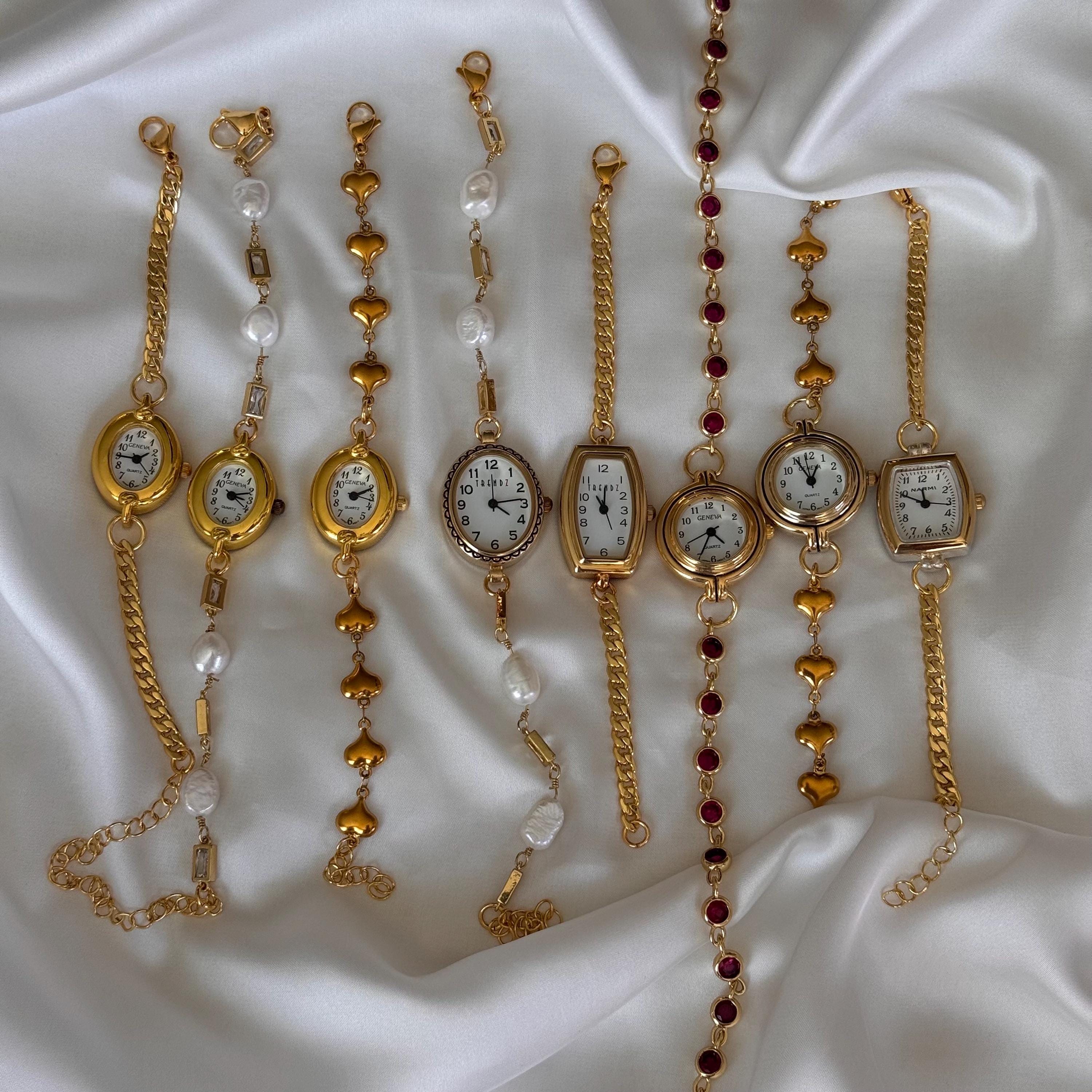 Handmade Watch Bracelet – Designer Gold Chain Choker With Working Watch – 8 Unique Styles