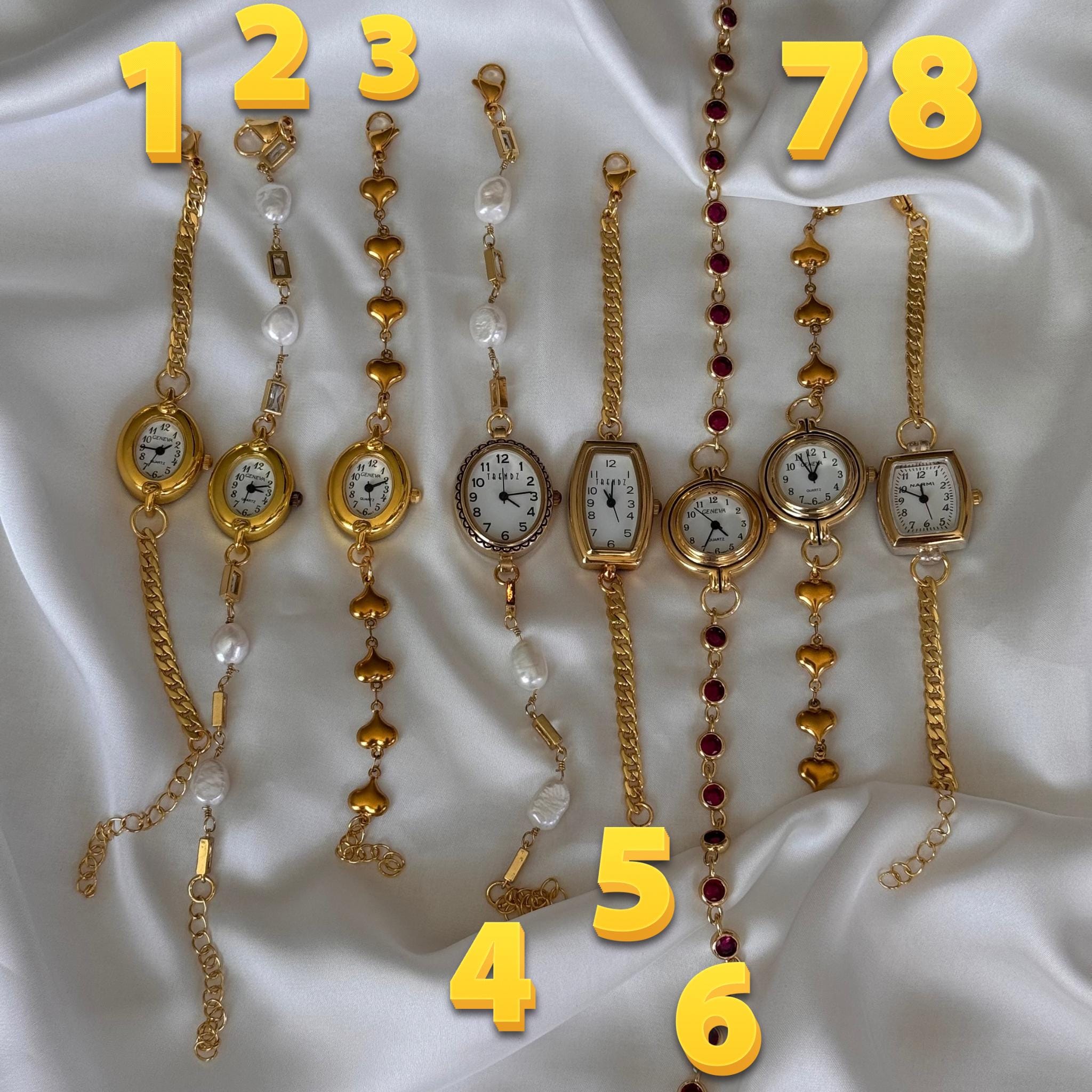 Handmade Watch Bracelet – Designer Gold Chain Choker With Working Watch – 8 Unique Styles