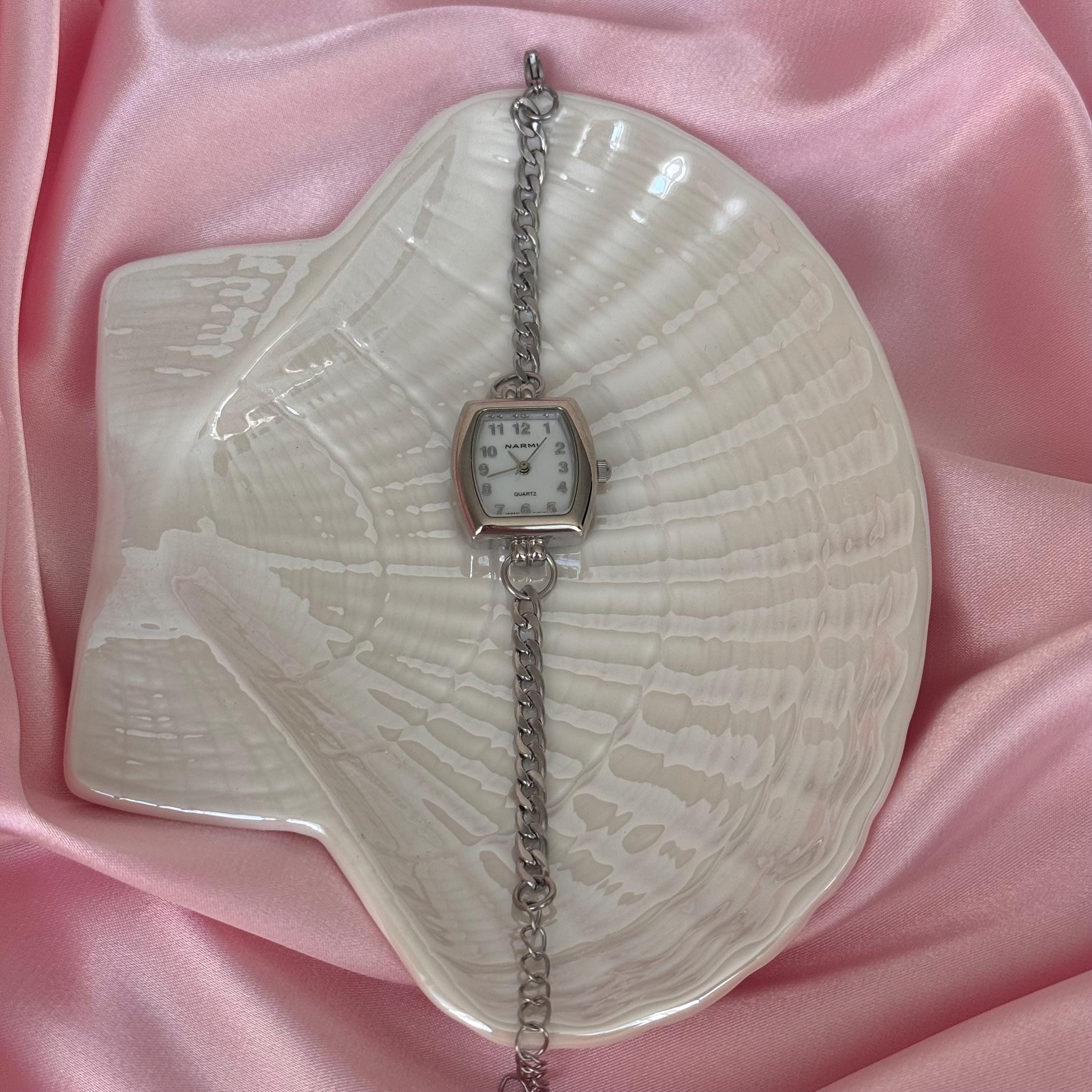 Handmade Silver Watch Bracelet: Rectangle Face, Clean Vintage Jewelry