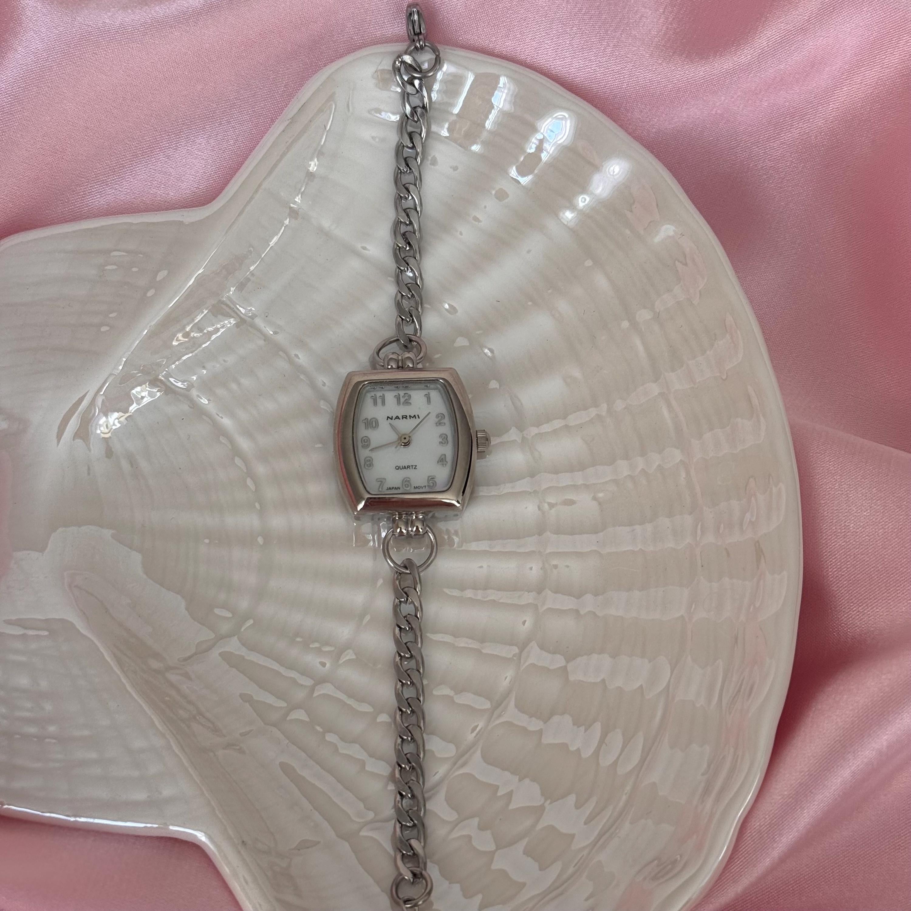 Handmade Silver Watch Bracelet: Rectangle Face, Clean Vintage Jewelry