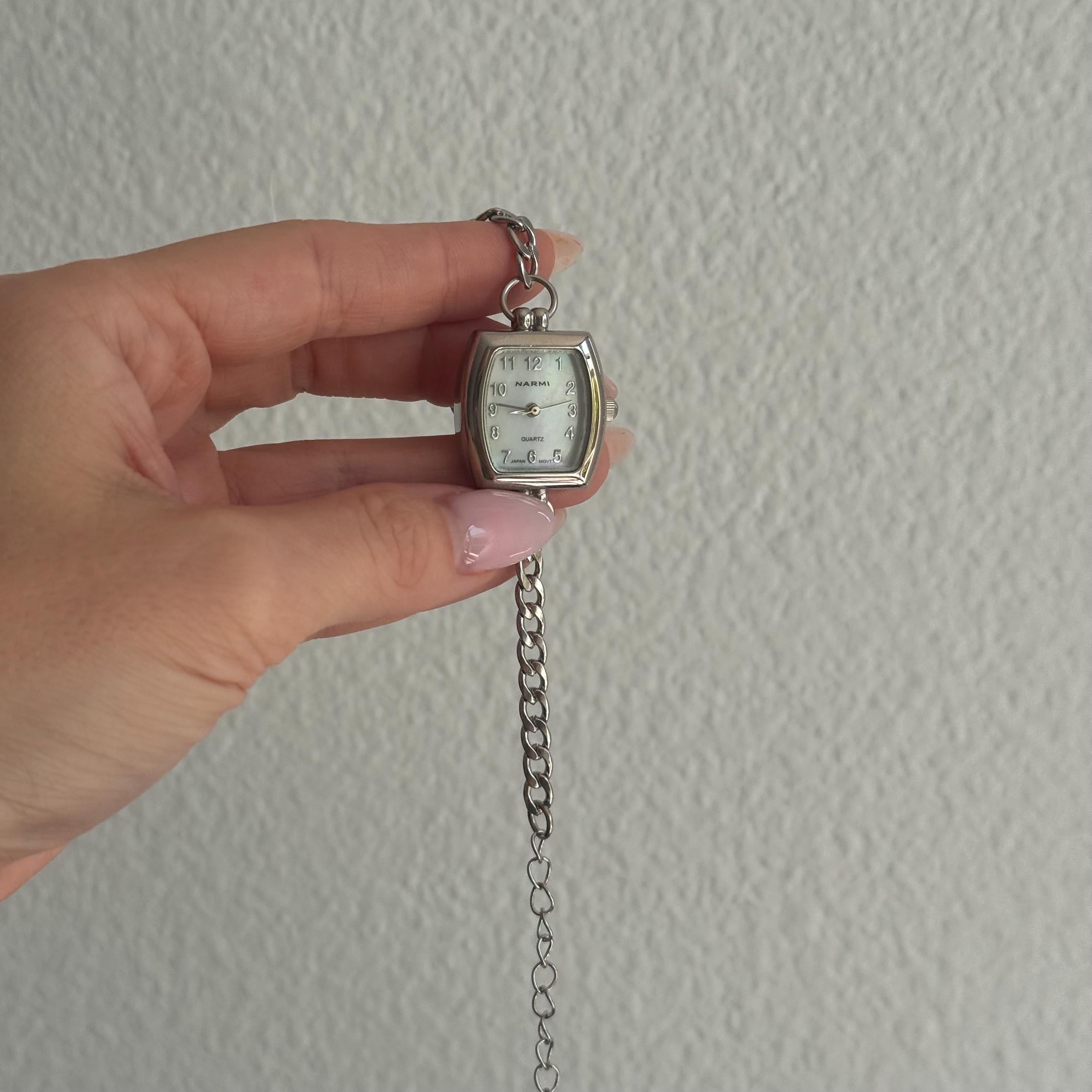 Handmade Silver Watch Bracelet: Rectangle Face, Clean Vintage Jewelry