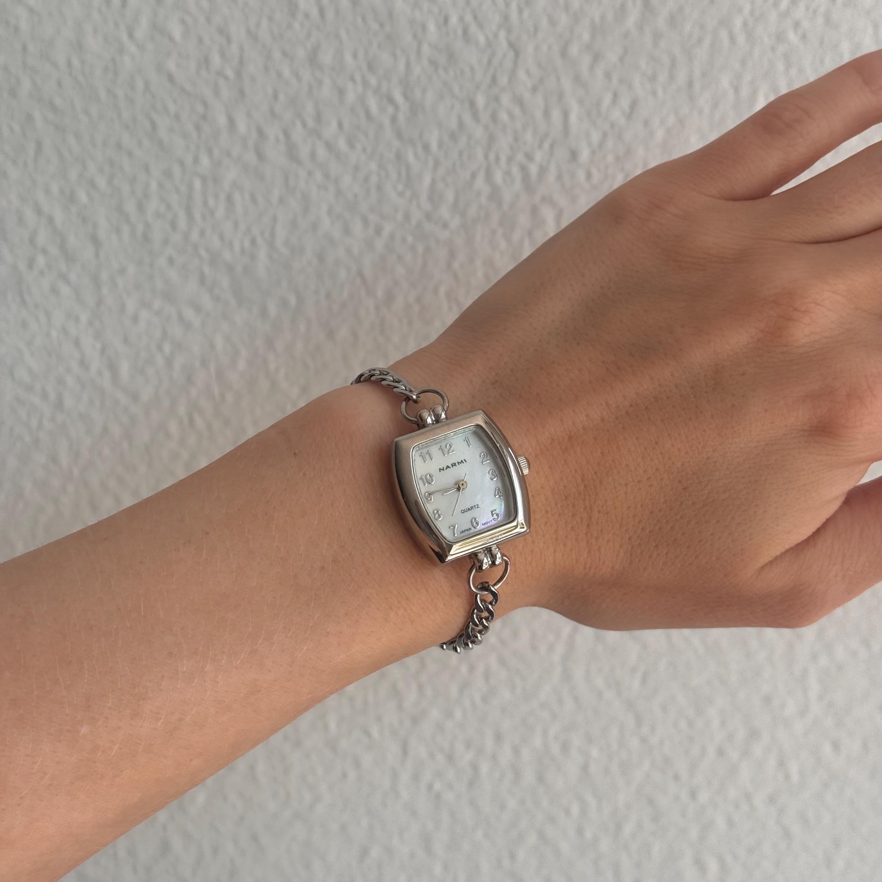 Handmade Silver Watch Bracelet: Rectangle Face, Clean Vintage Jewelry