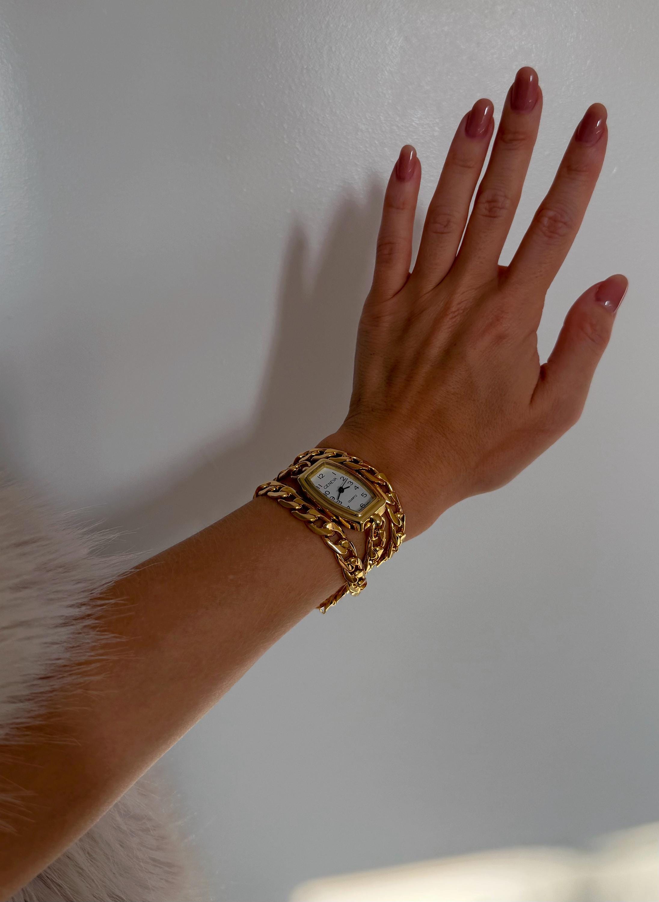 Gold Chain Wrap Watch Bracelet • 18K Gold Plated, Vintage Style