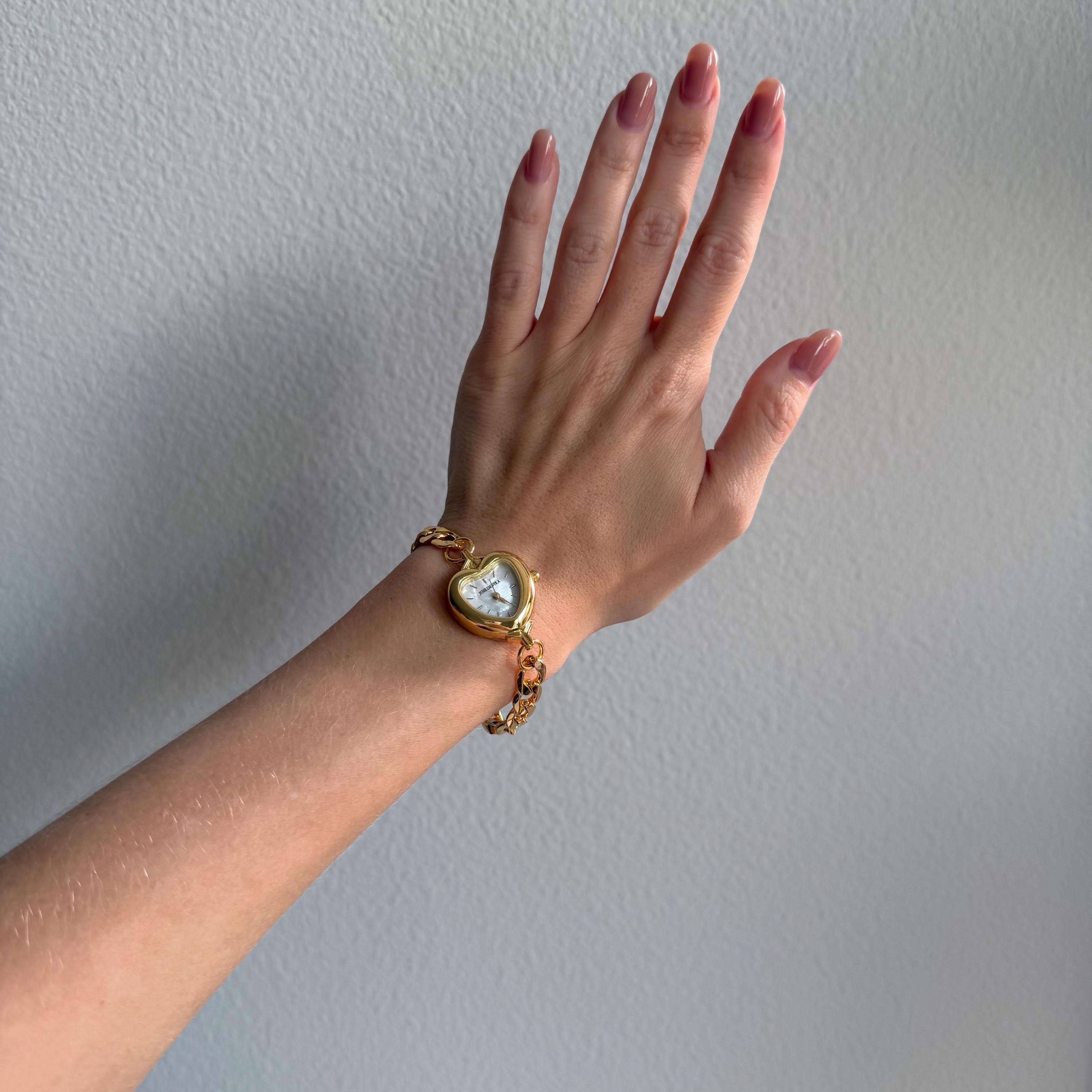 Heart Linked Watch in Gold