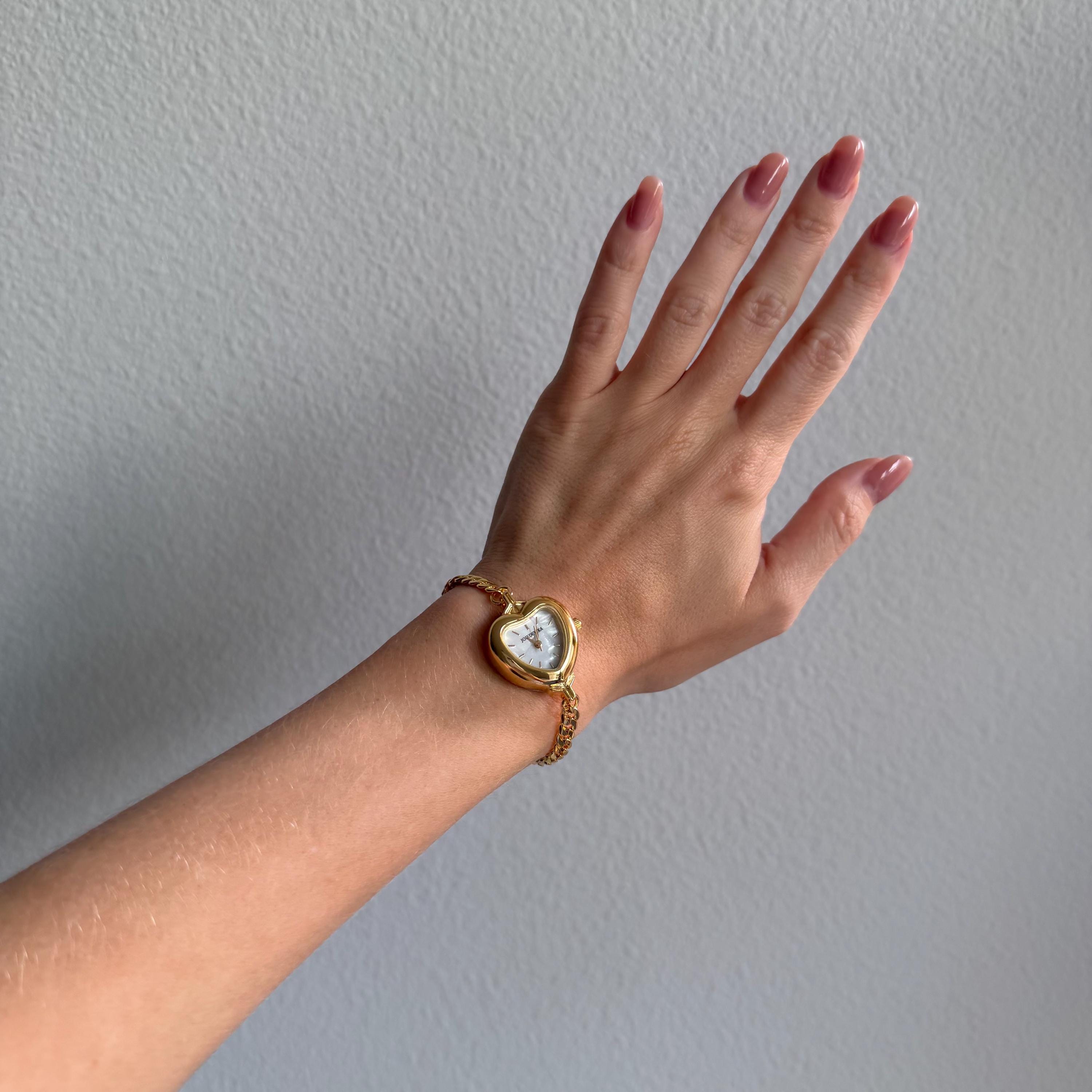 Handmade Gold Heart Watch Bracelet • Dainty Chain, Adjustable