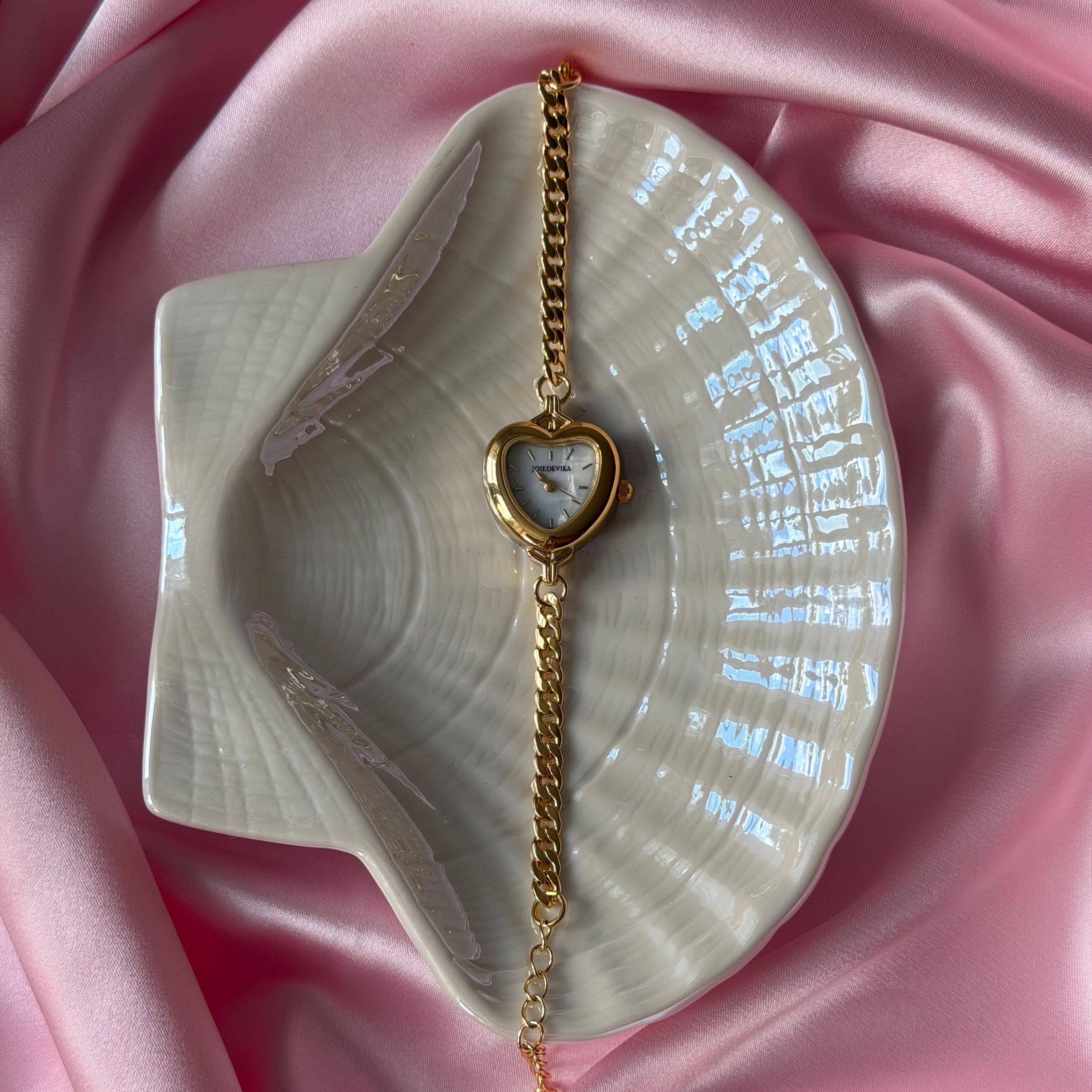 Handmade Gold Heart Watch Bracelet • Dainty Chain, Adjustable