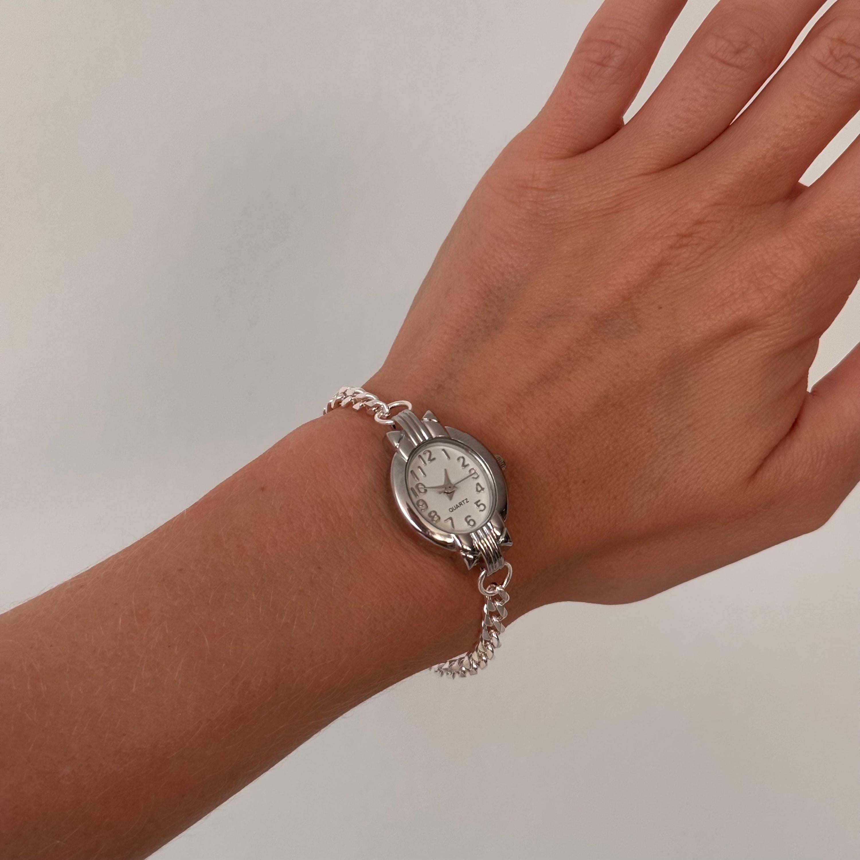 Silver Chain Watch Bracelet • Vintage Style Stainless Steel Women's Watch