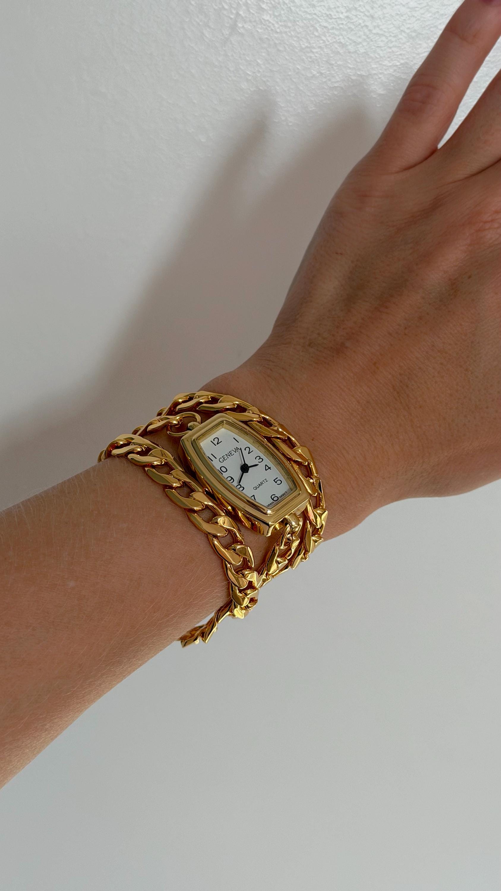 Gold Chain Wrap Watch Bracelet • 18K Gold Plated, Vintage Style