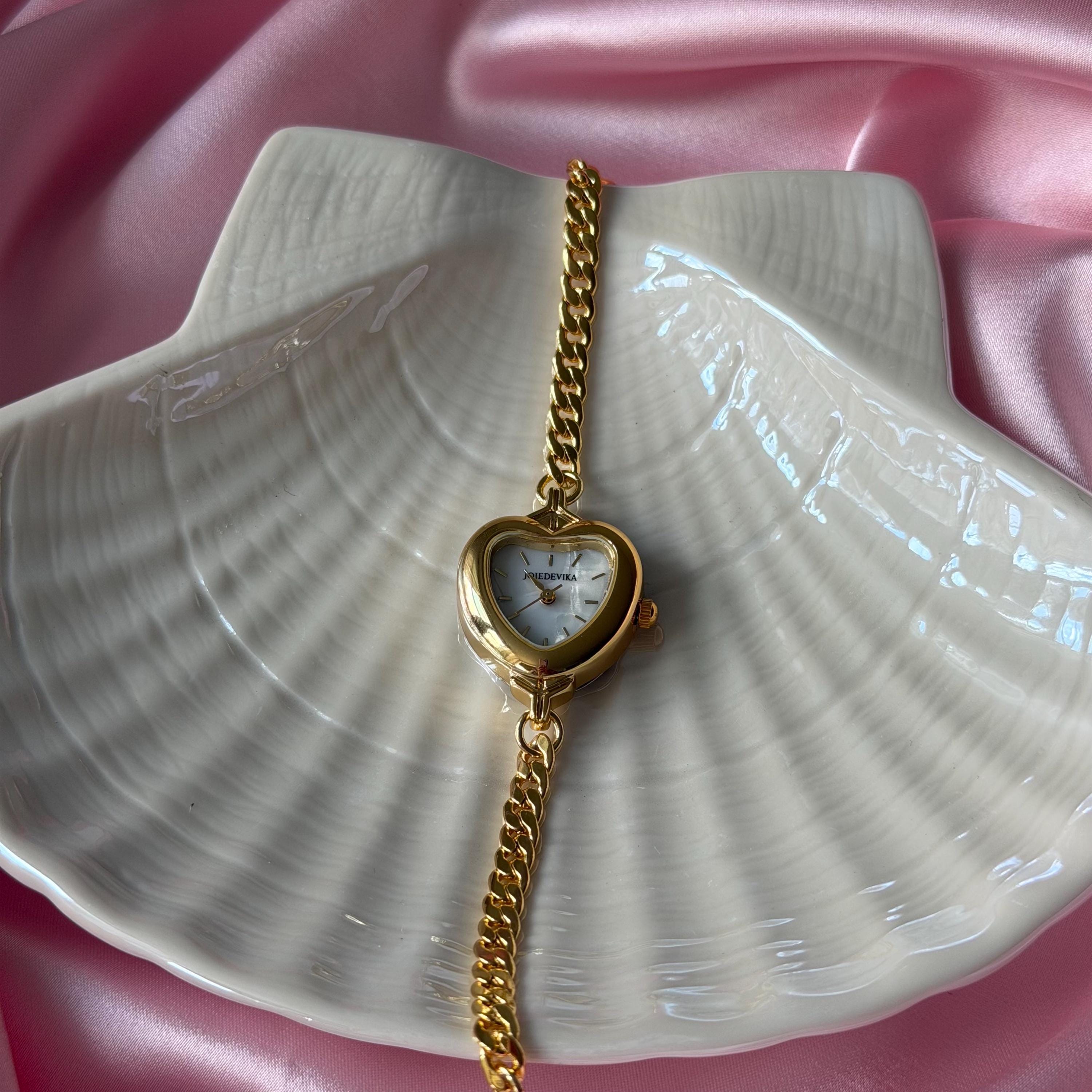 Handmade Gold Heart Watch Bracelet • Dainty Chain, Adjustable