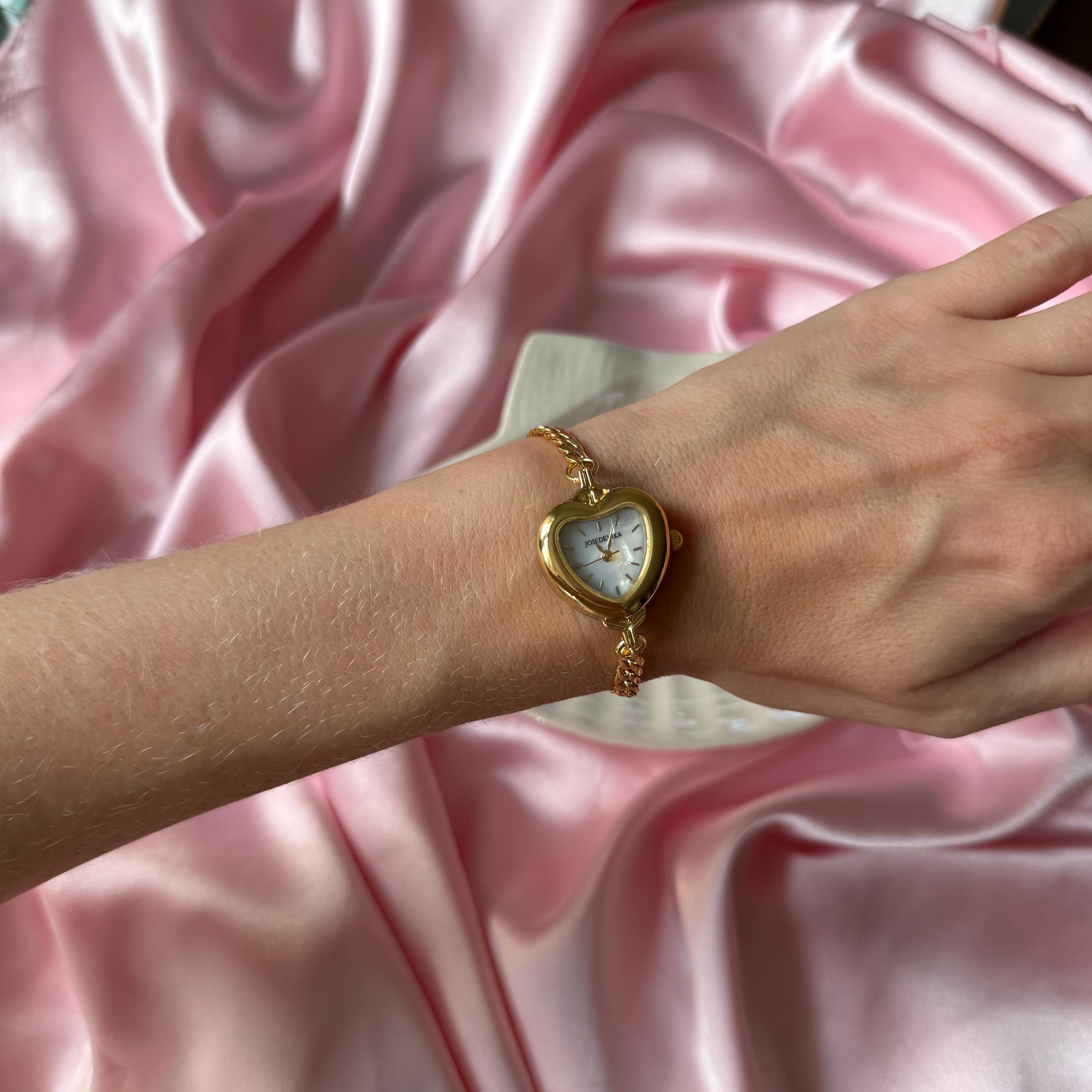 Handmade Gold Heart Watch Bracelet • Dainty Chain, Adjustable